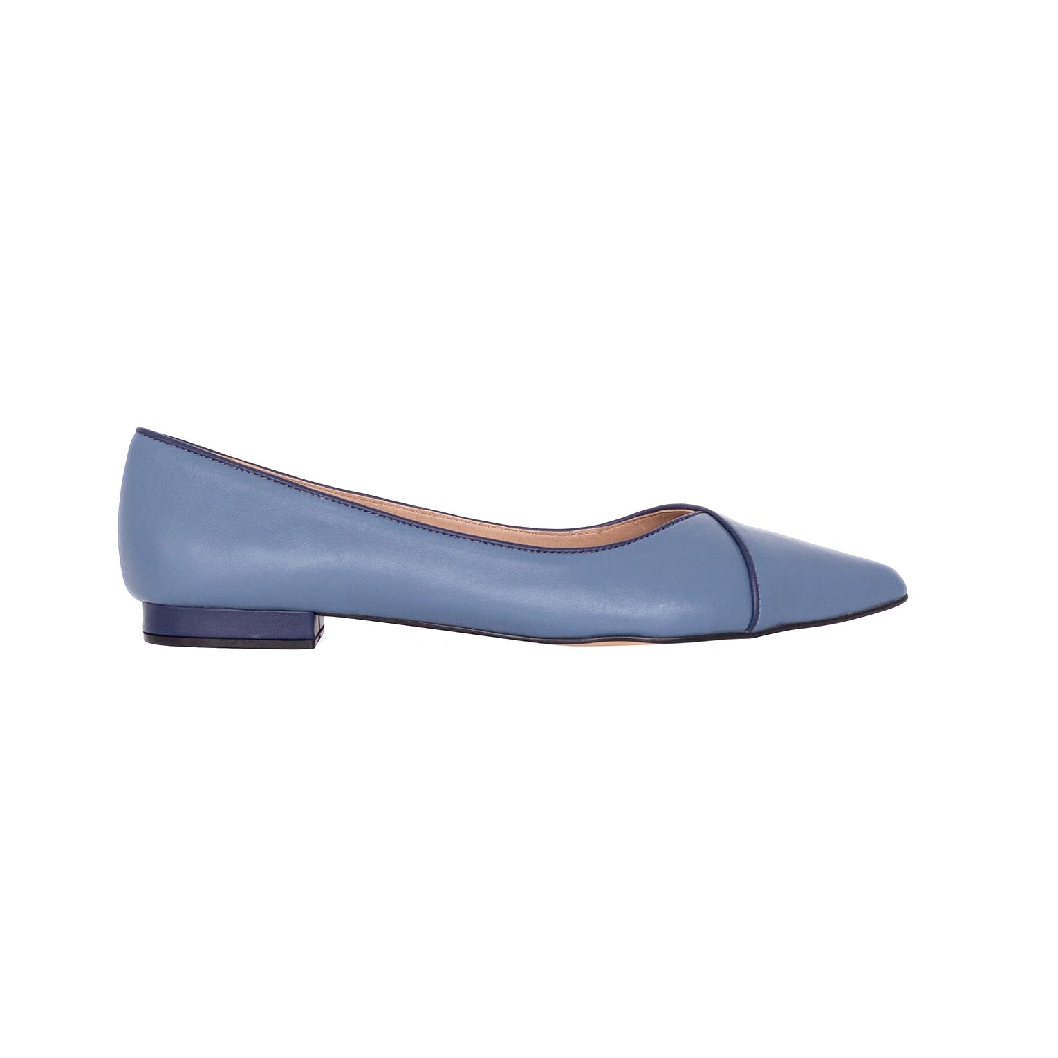 Blue Leather Ballerinas – Elegant Women’s Flat Shoes with Low Heel