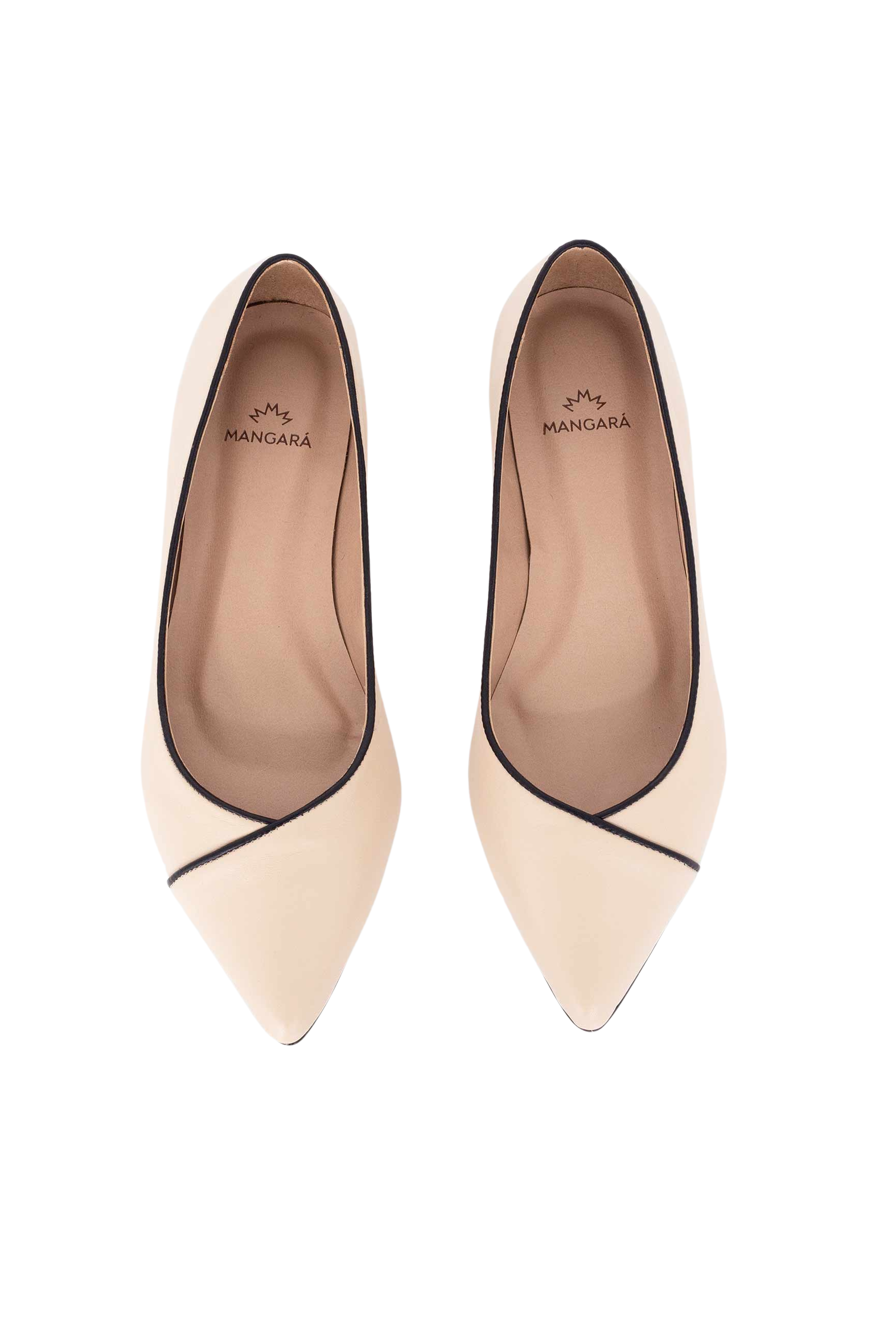 Mangara Atelier Ariri Beige Leather Pointed-Toe Ballet Flats with black piping - Pair view - SKU 103NVVA