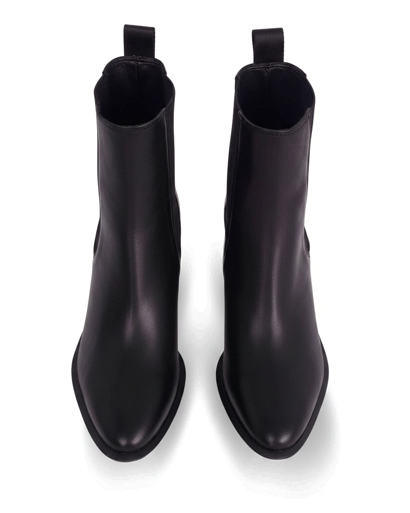 Canna black leather Chelsea ankle boots top view showing the webbing pull tabs
