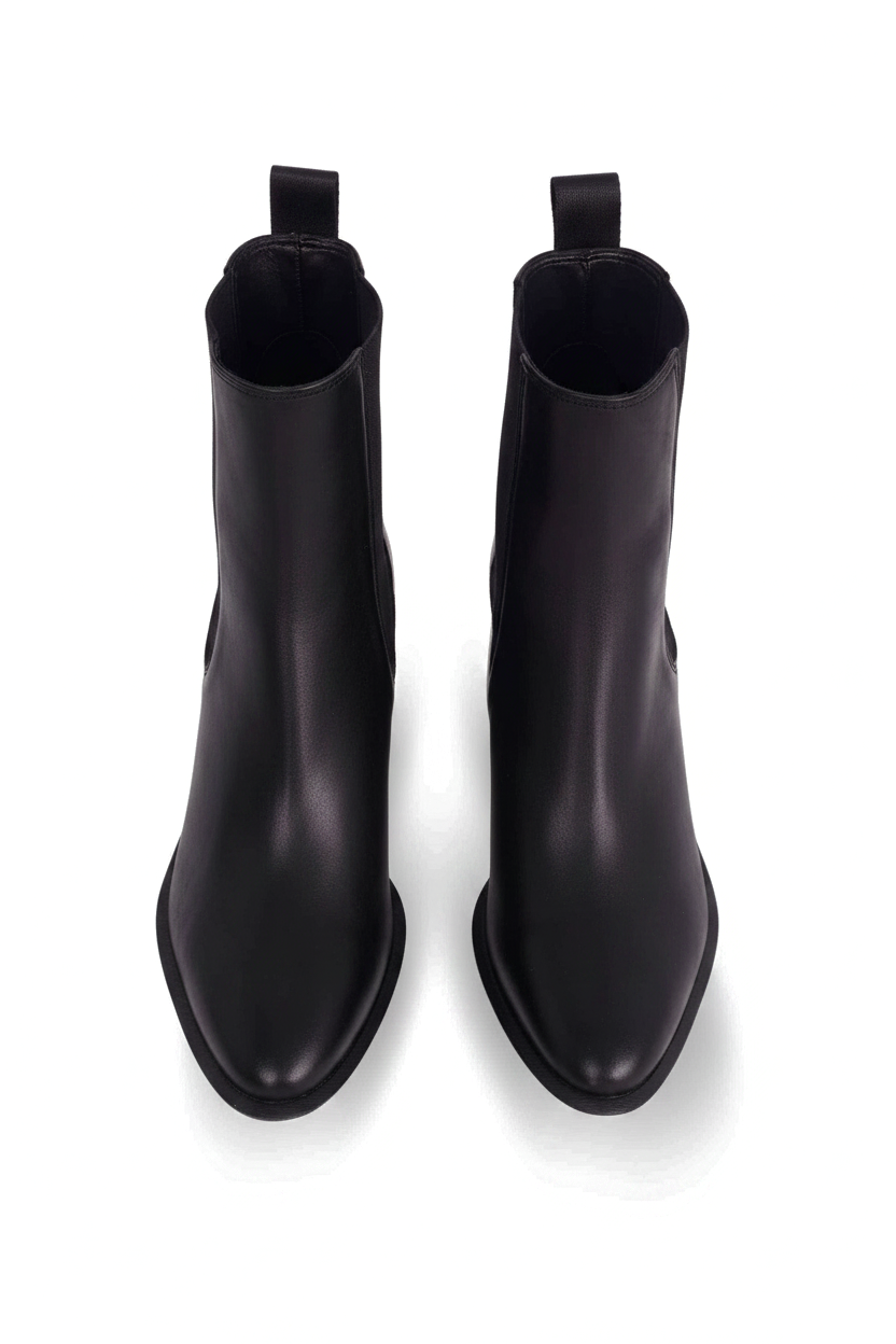 Canna black leather Chelsea ankle boots top view showing the webbing pull tabs