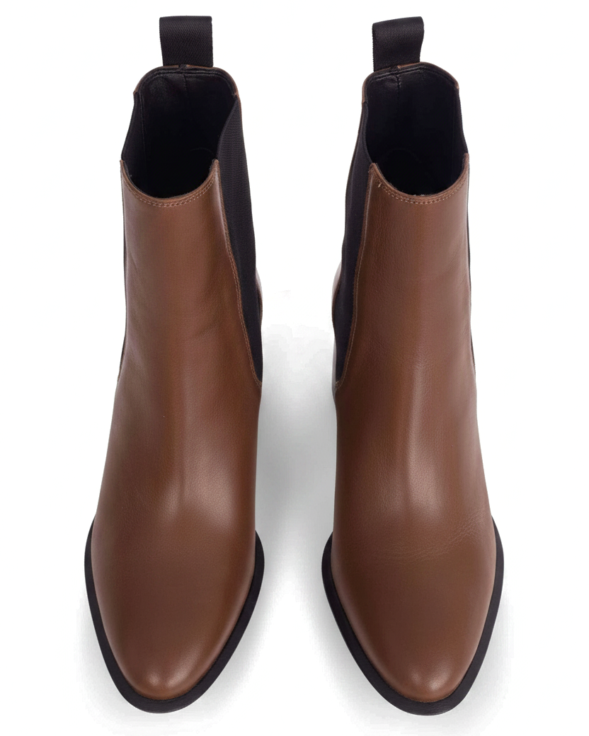 Canna brown leather Chelsea ankle boots top view showing the black webbing pull tabs