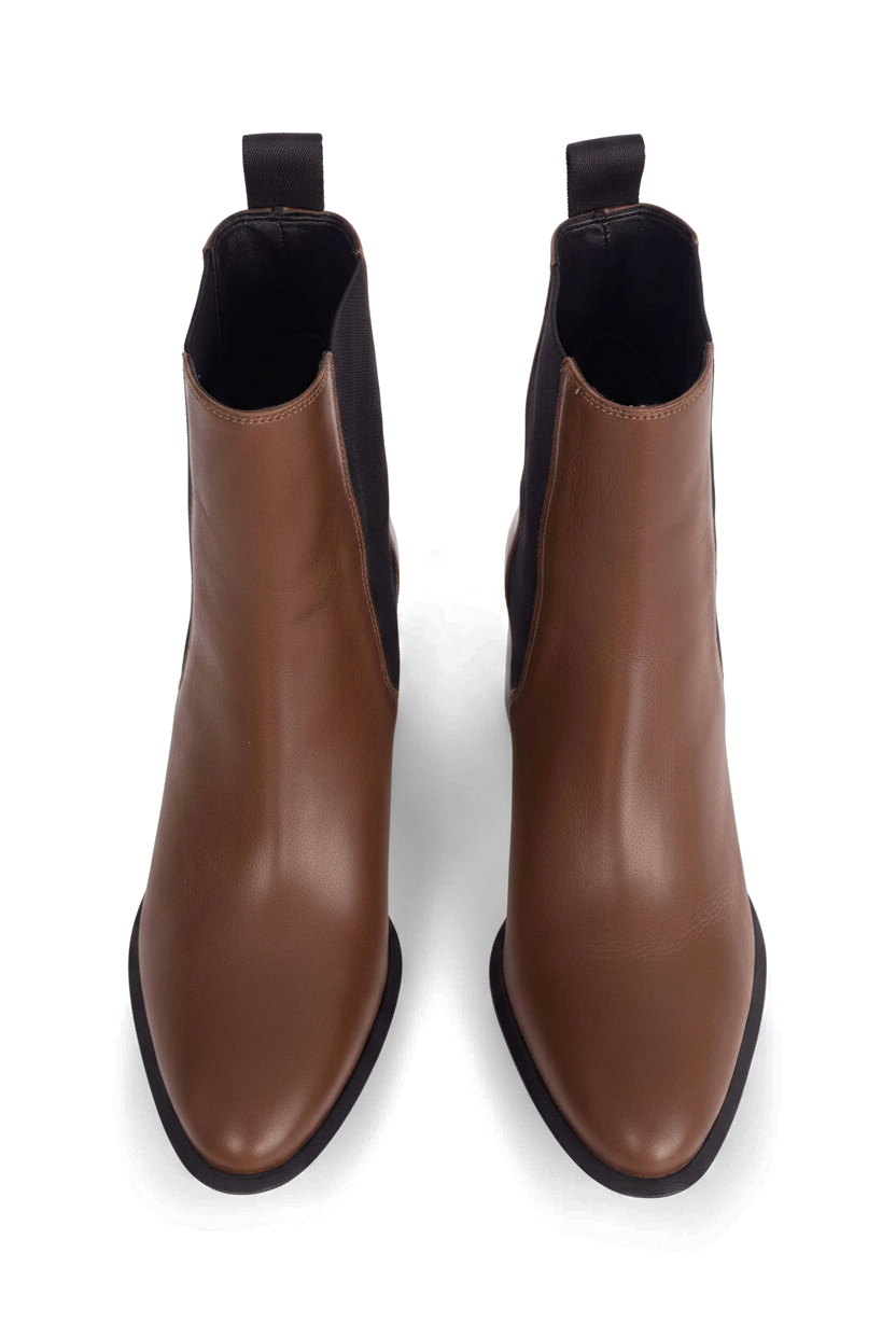 Canna brown leather Chelsea ankle boots top view showing the black webbing pull tabs