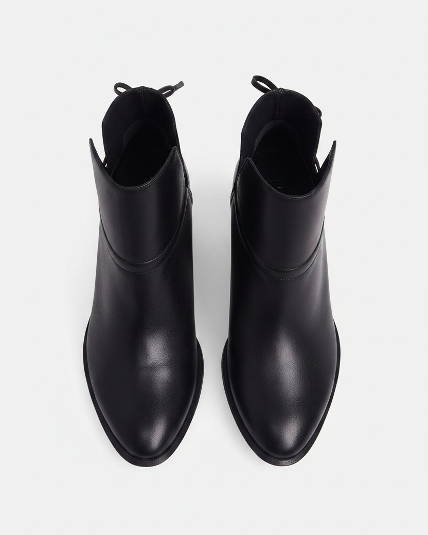 Attalea black leather ankle boots top view showing the pair from above