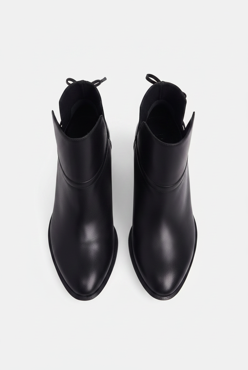 Attalea black leather ankle boots top view showing the pair from above