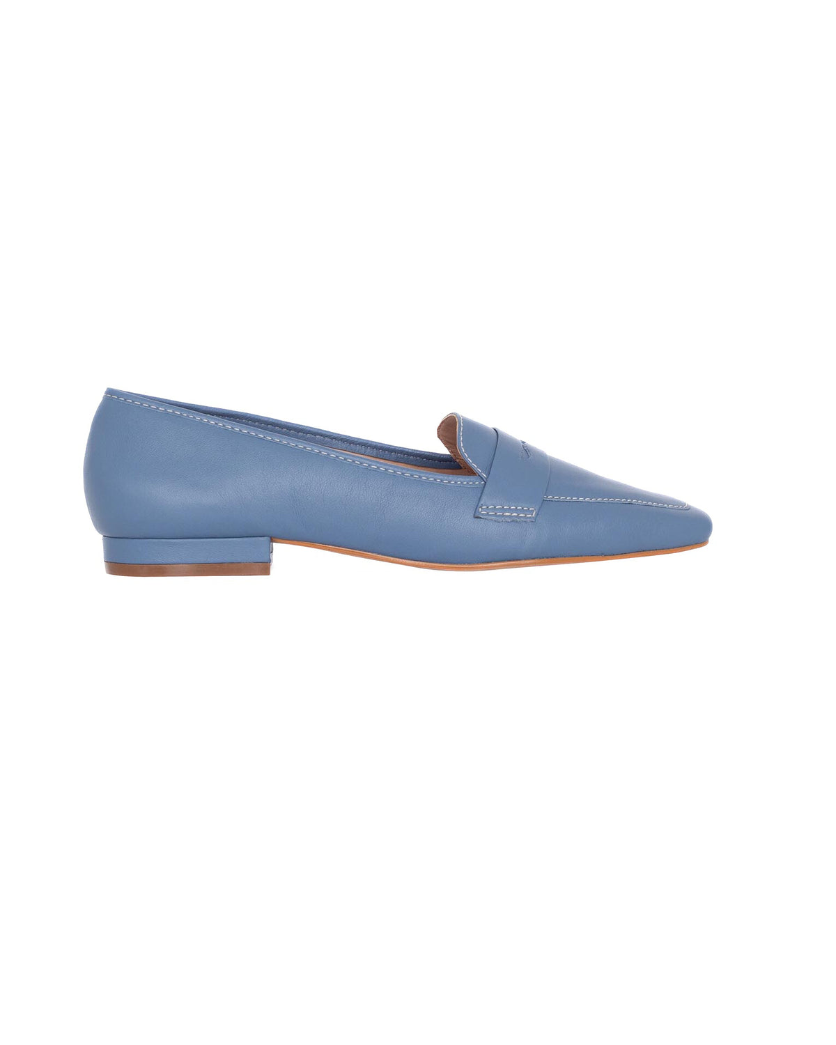 Blaue Leder-Loafer von Mangará Atelier mit quadratischer Zehenpartie – Vorderansicht – SKU 201NVMA38