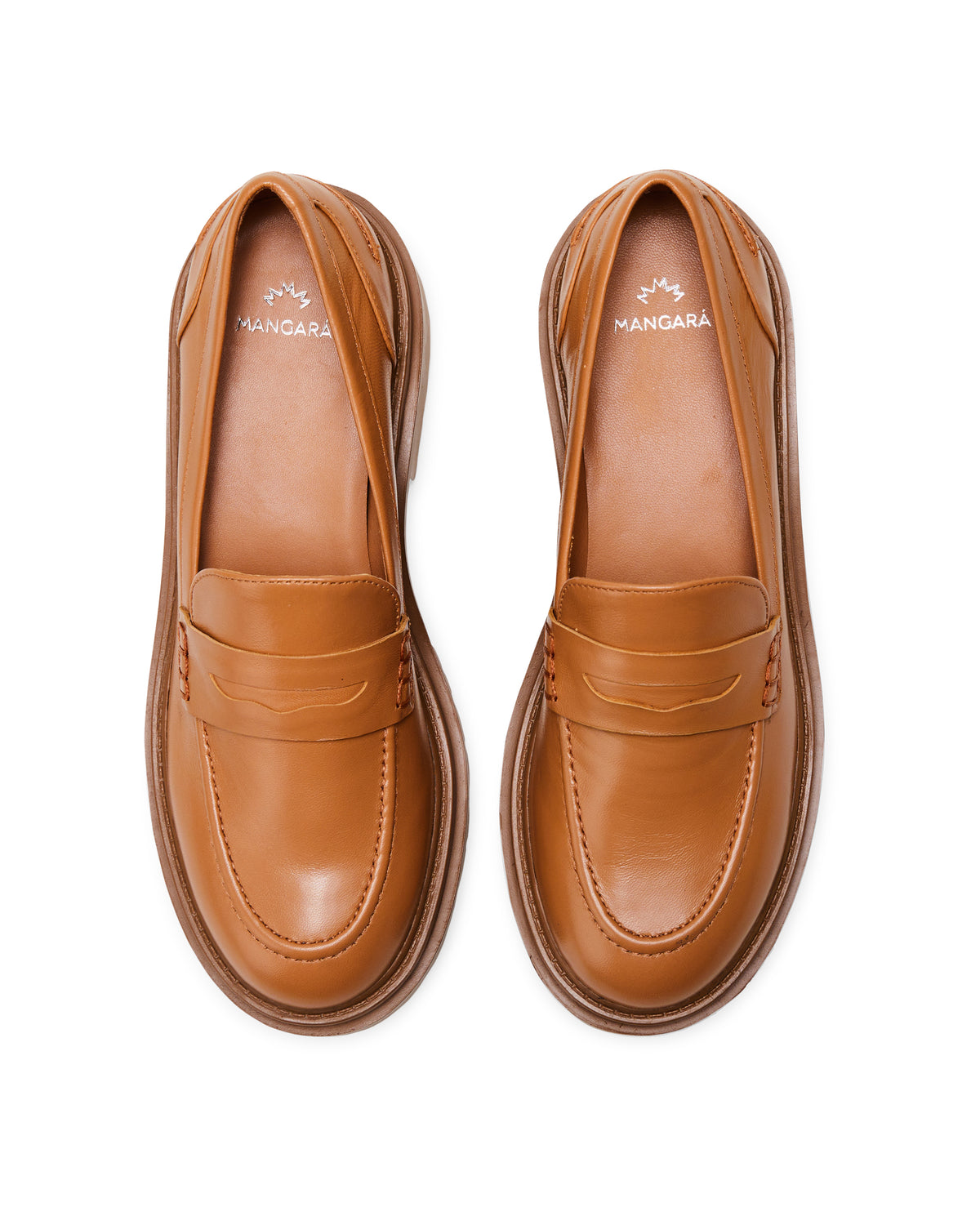 Mangara Atelier Carvalho Karamell-Leder-Slipper mit klobiger Plateausohle – Draufsicht – SKU 222A0342