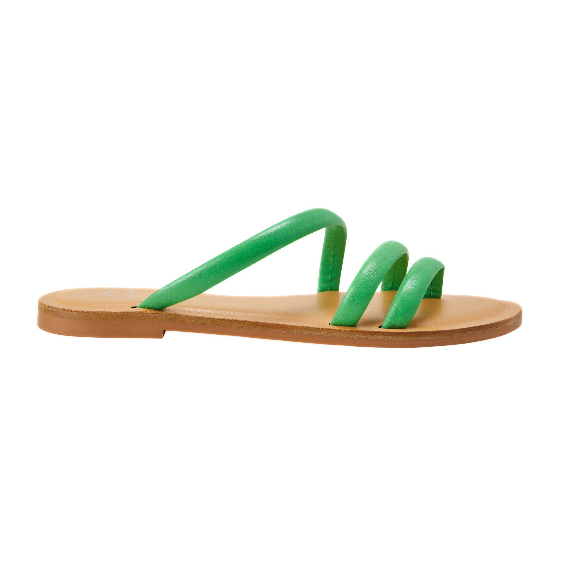Green Calf Leather Flat Sandals – Women’s Minimalist Three-Strap Slides