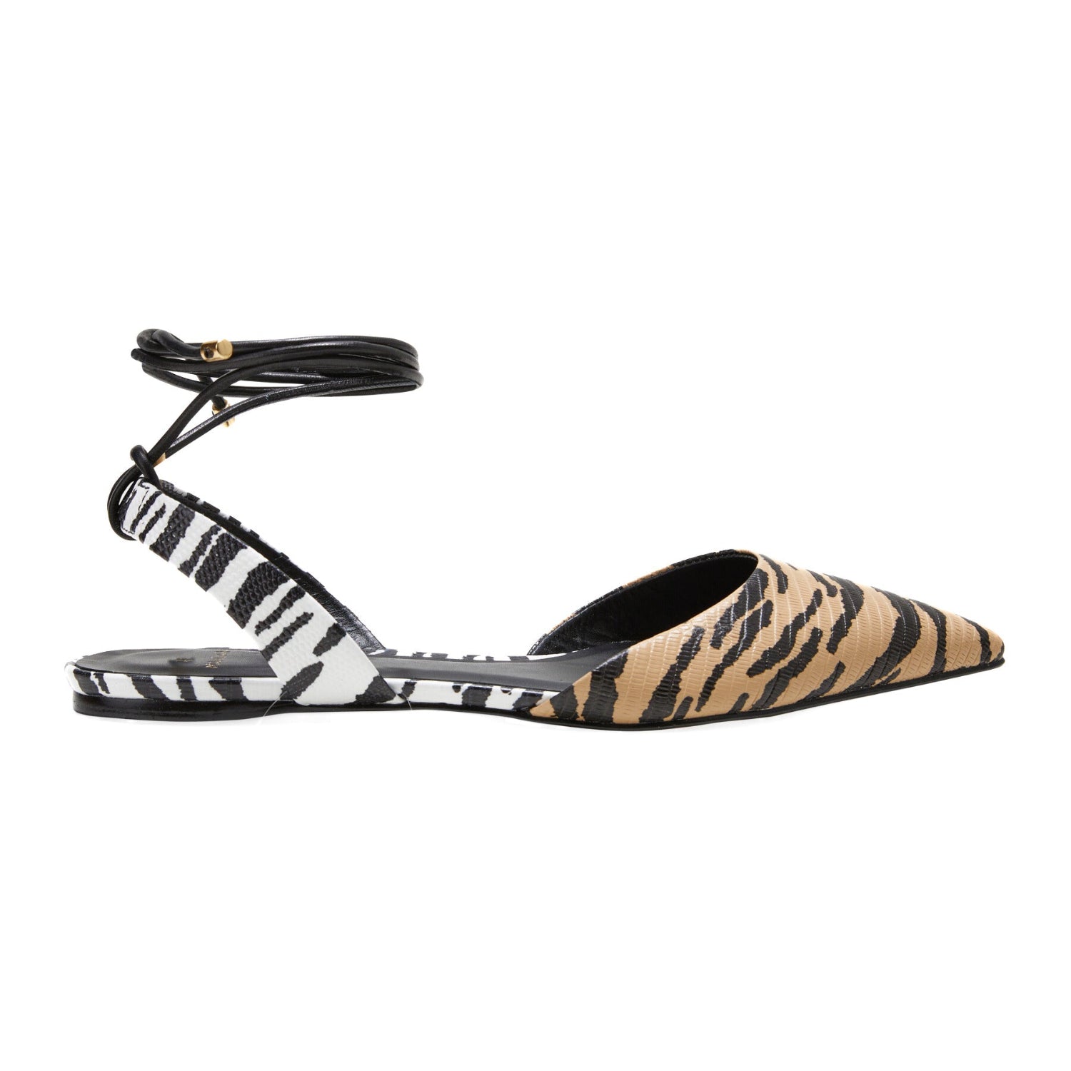 Animal Print Calf Leather Flat Sandals Palmito – Women’s Pointed Toe with Ankle Strap