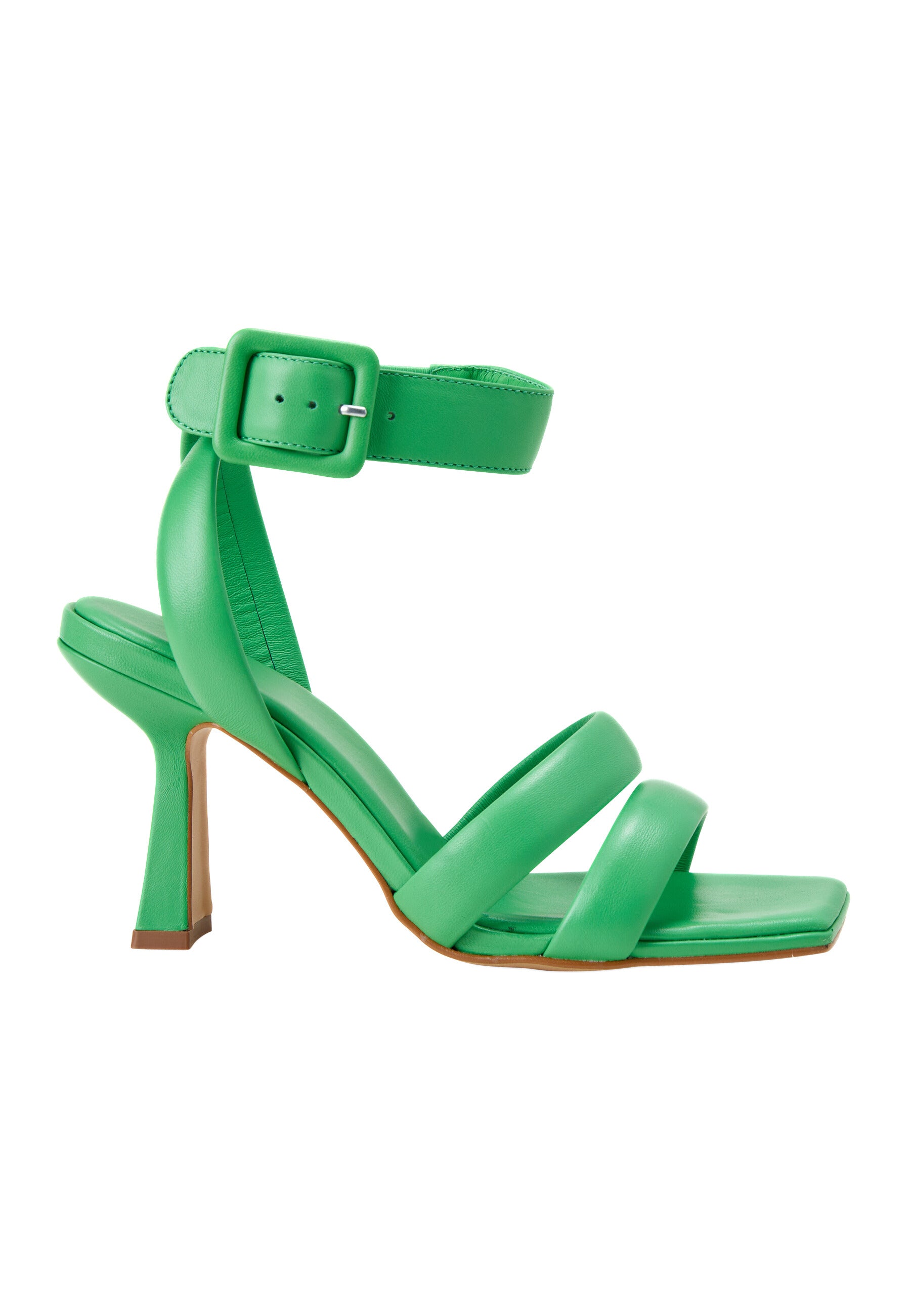 Elegant off-white Brazilian leather heeled sandals for women. Comfortable 8cm heel, versatile open-toe design. Perfect dressy shoes for weddings & events