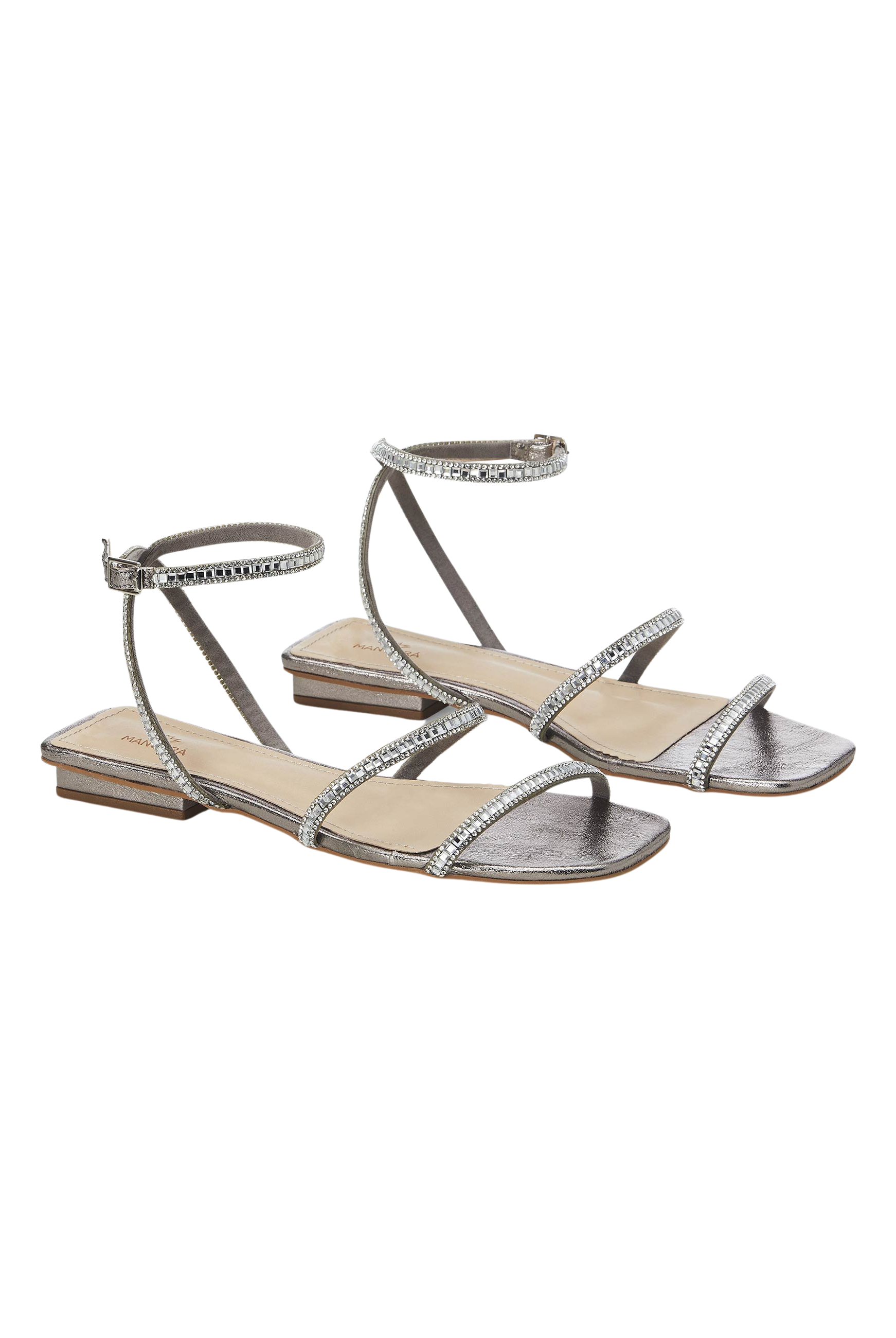 Mangara Atelier Aroeira Silver Leather Crystal Strap Flat Sandals - Pair view - SKU 222B01AO
