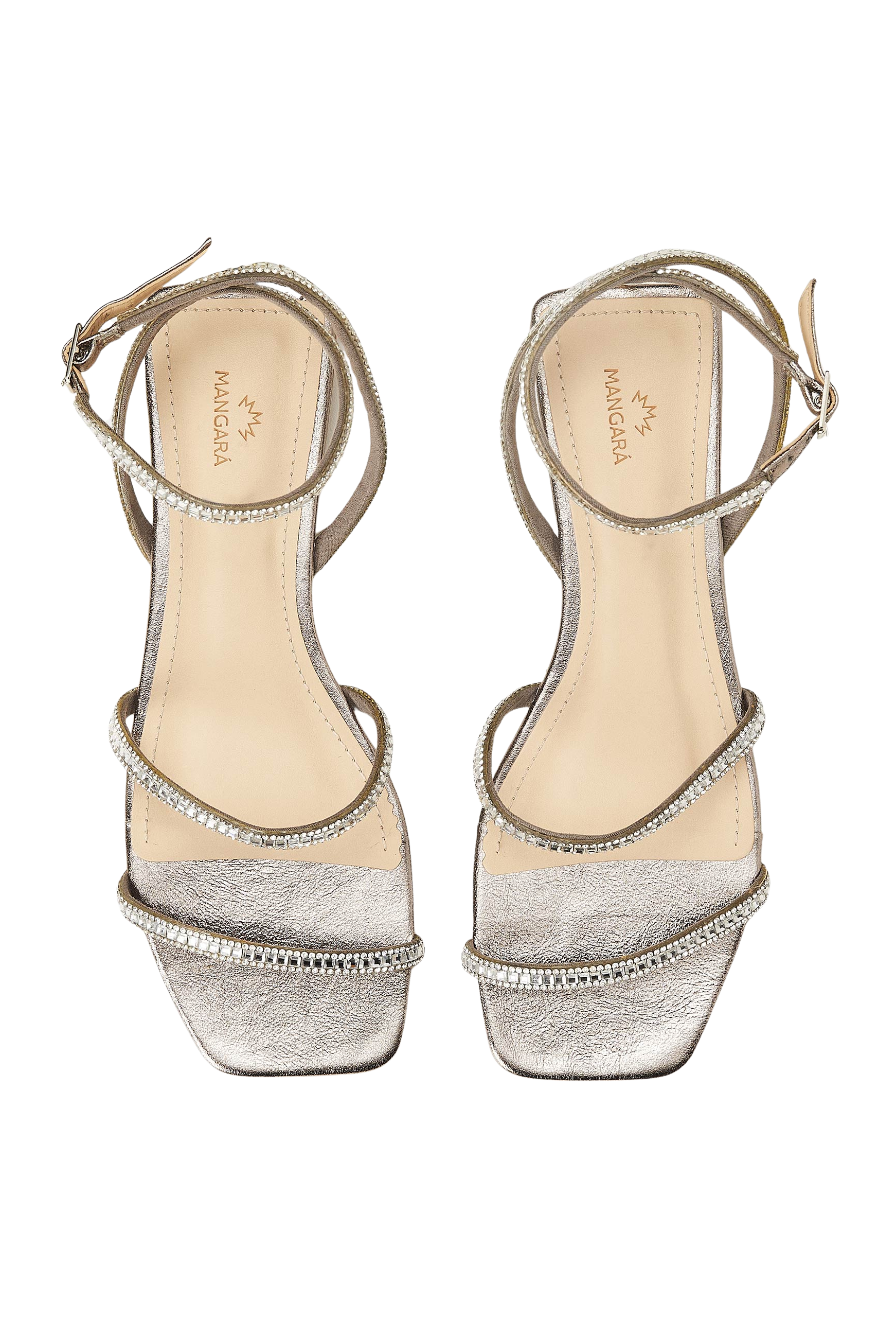 Mangara Atelier Aroeira Silver Leather Crystal Strap Flat Sandals - Top view - SKU 222B01AO