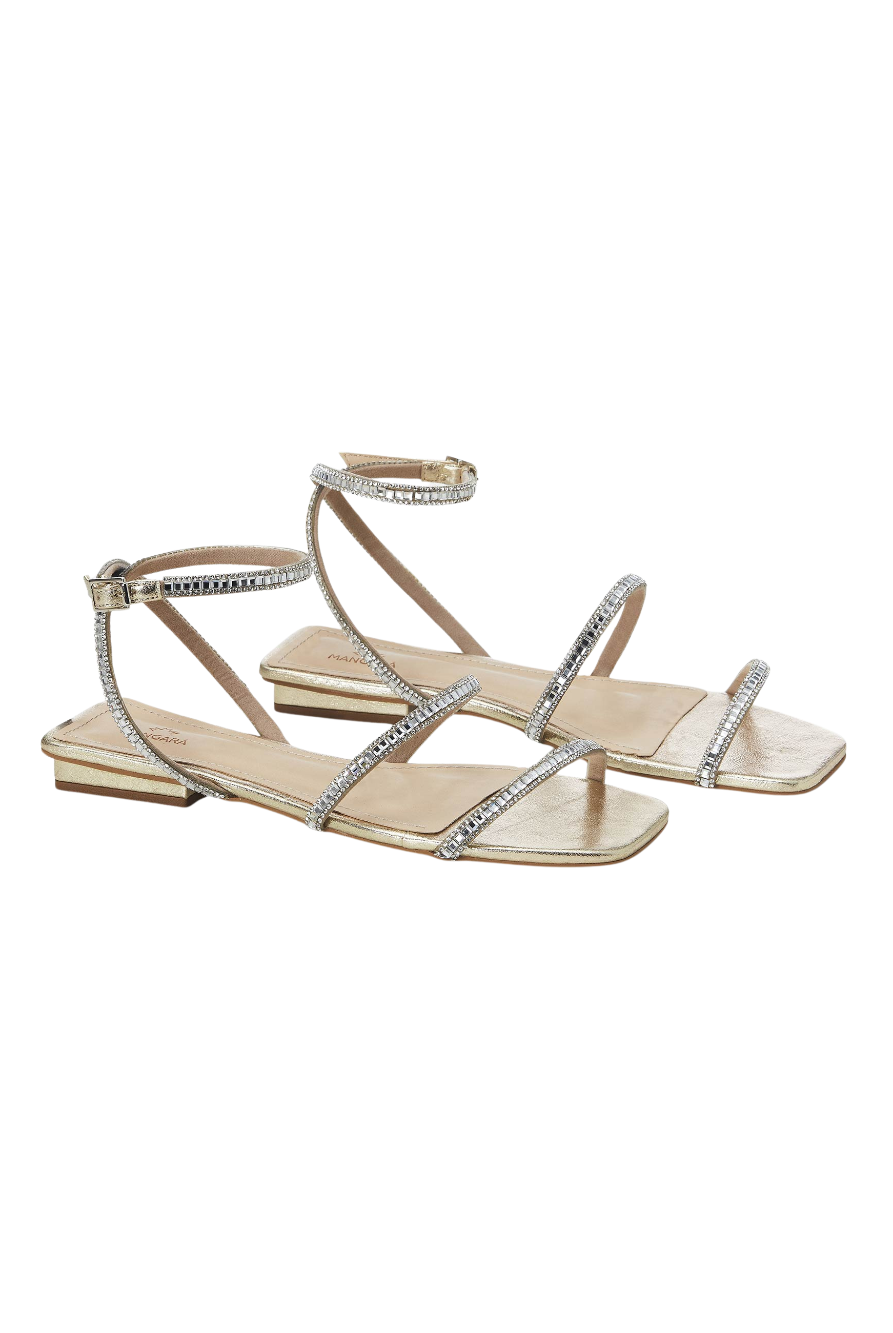 Mangara Atelier Aroeira Gold Leather Crystal Strap Flat Sandals - Pair view - SKU 222B01NA