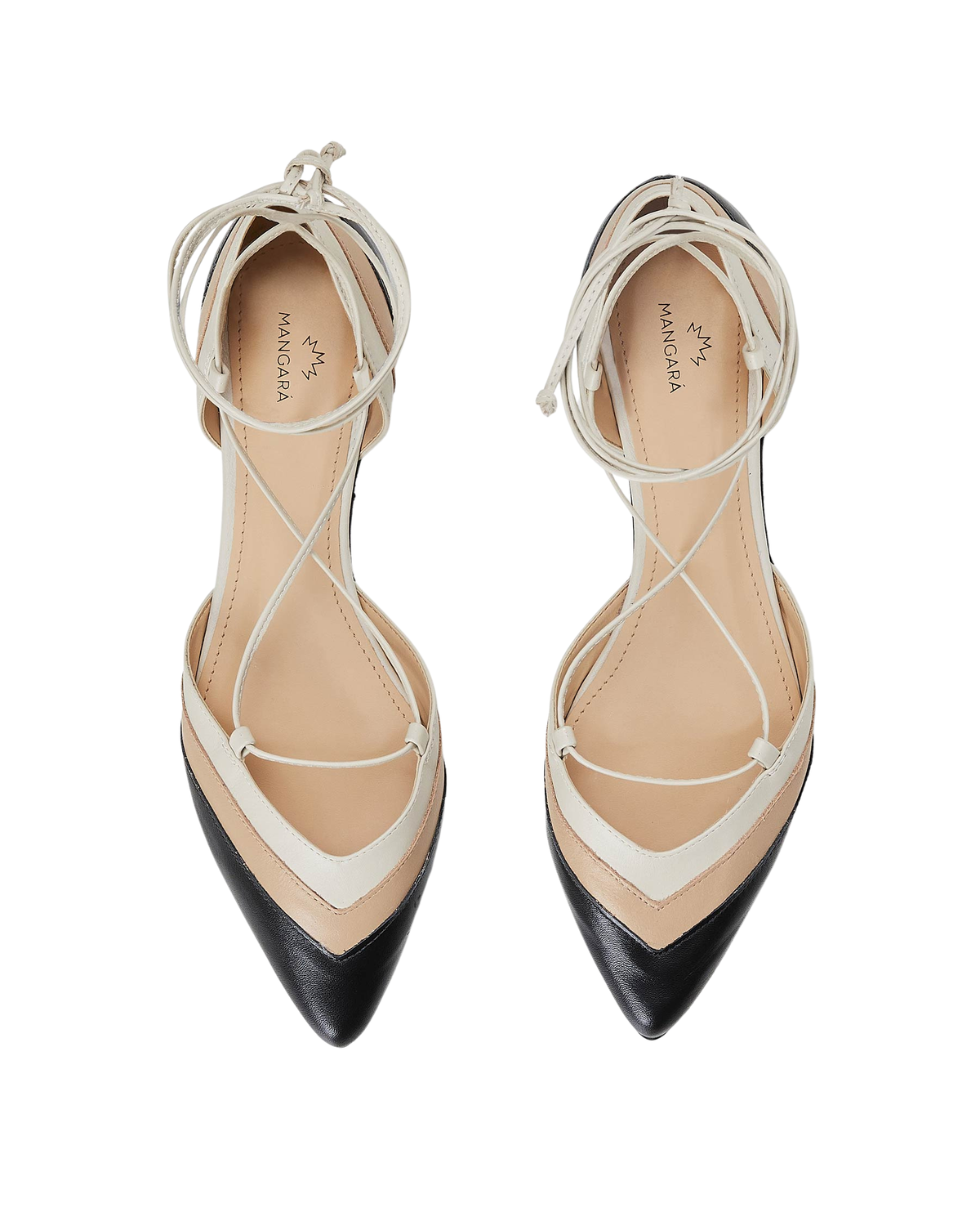 Mangara Atelier Cereja Beige und Schwarz Colorblock-Leder-Schnürschuhe – Draufsicht – SKU 222E0602
