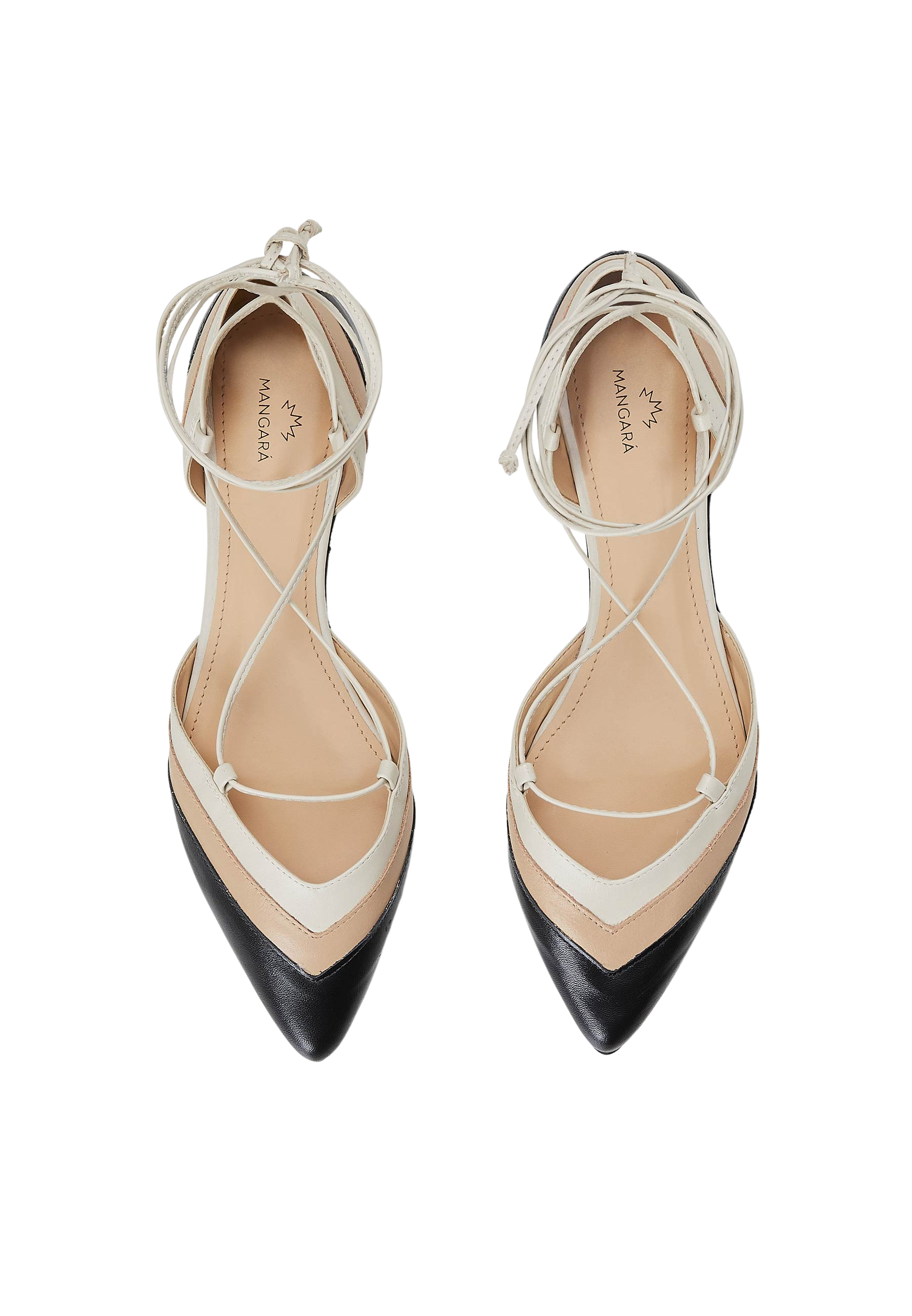 Mangara Atelier Cereja Beige and Black Colour Block Leather Tie-Up Flats - Top view - SKU 222E0602