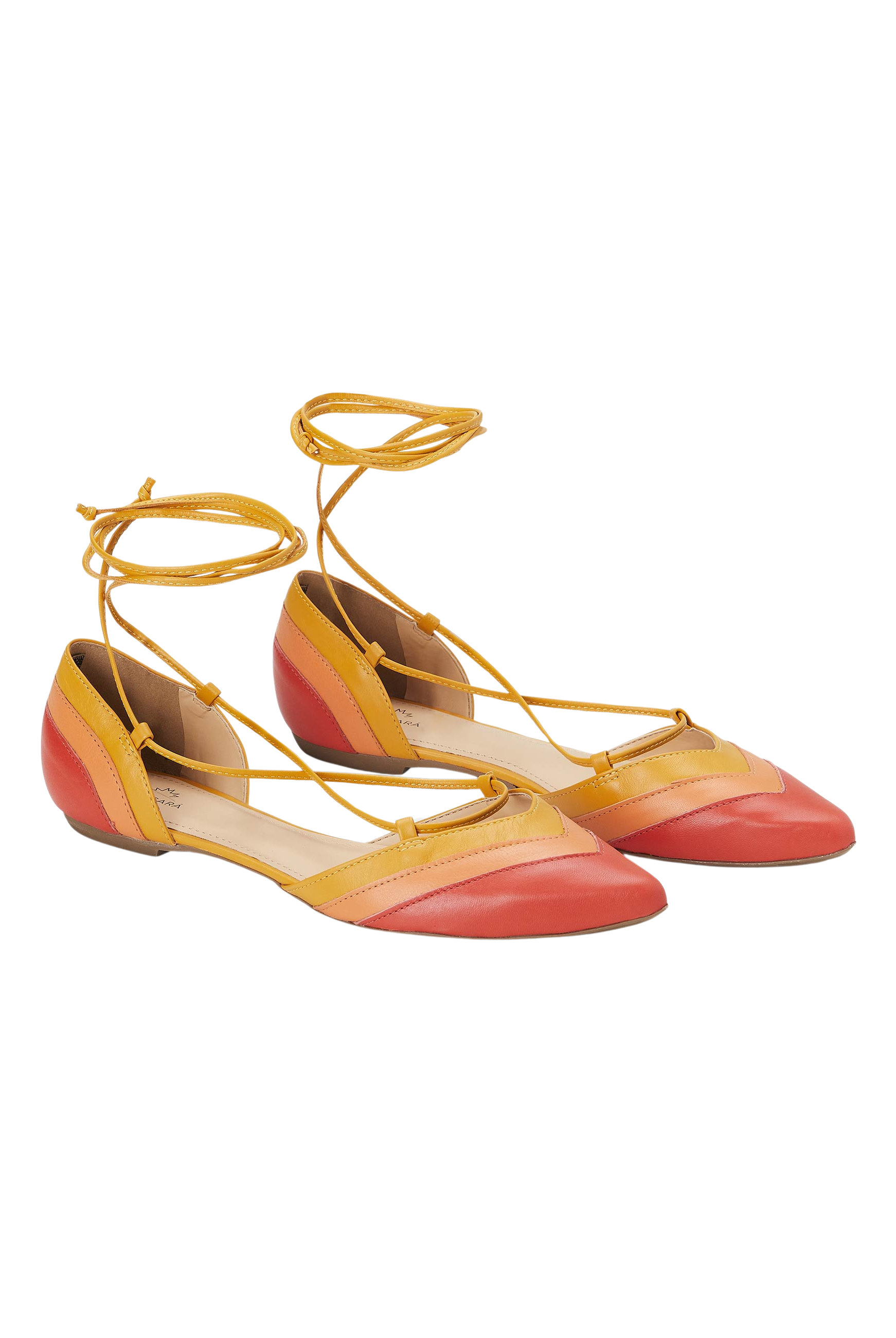 Mangara Atelier Cereja Red Colour Block Leather Tie-Up Flats - Pair view - SKU 222E0610
