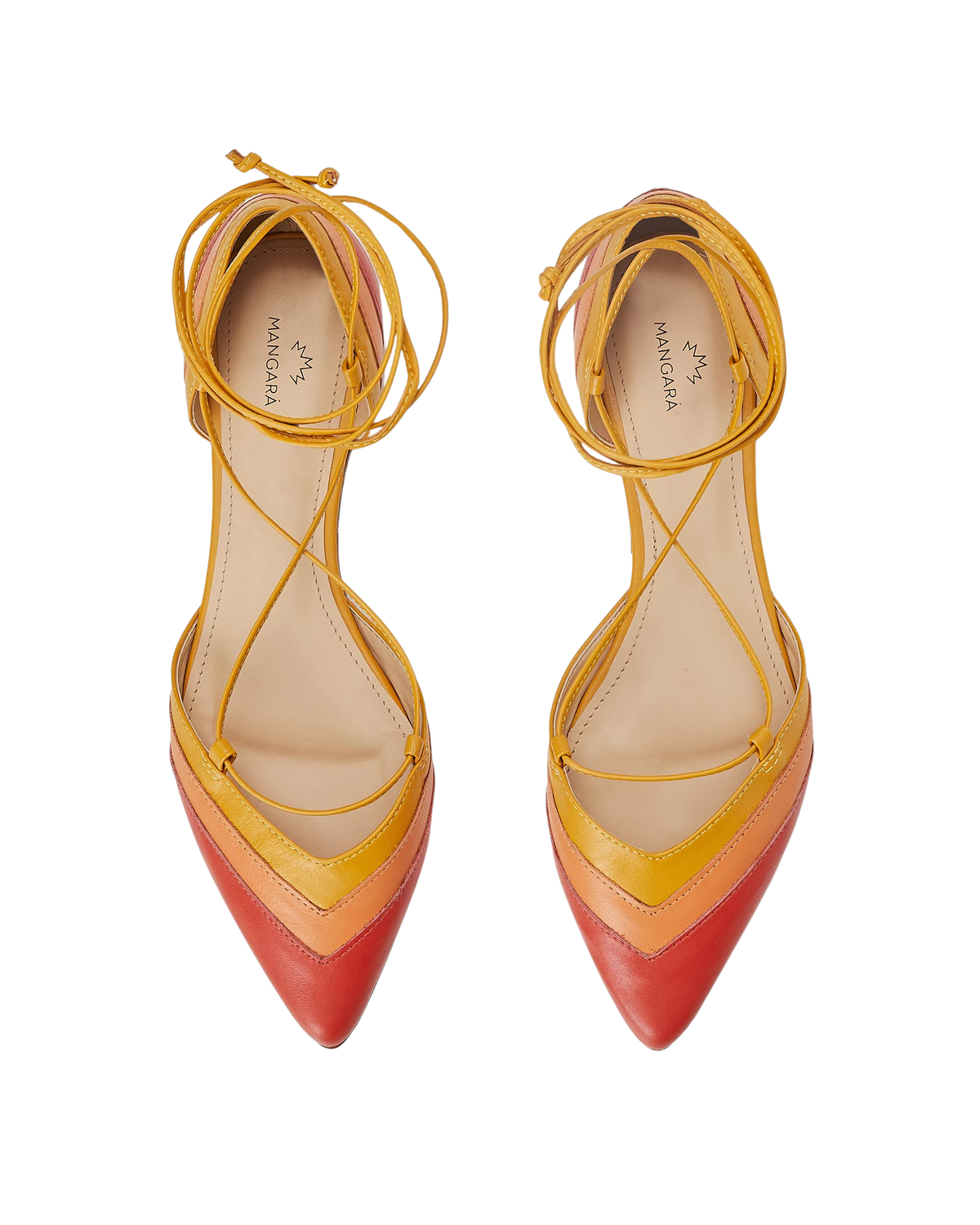 Mangara Atelier Cereja Schnür-Flats aus rotem Colorblock-Leder – Draufsicht – SKU 222E0610