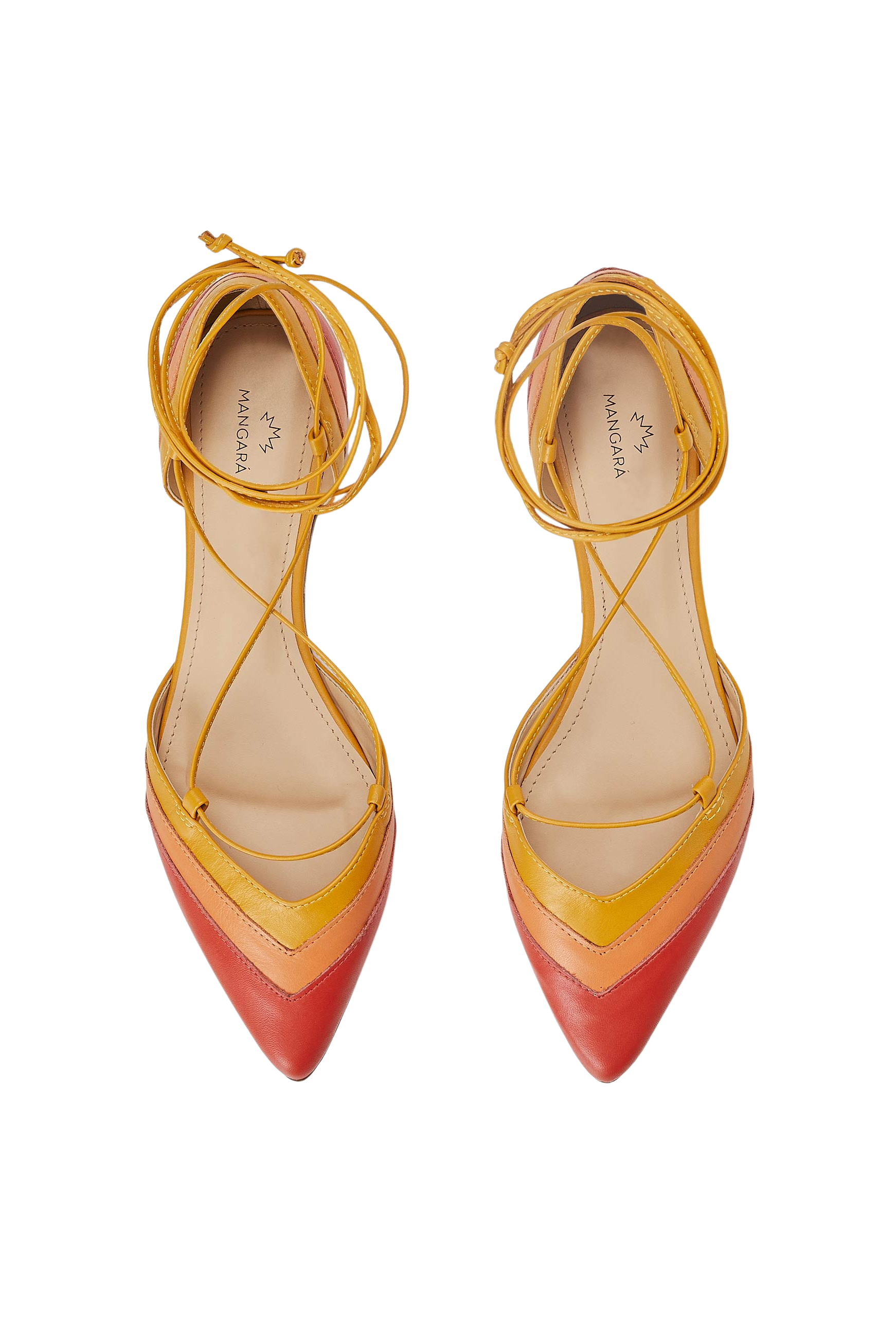 Mangara Atelier Cereja Red Colour Block Leather Tie-Up Flats - Top view - SKU 222E0610
