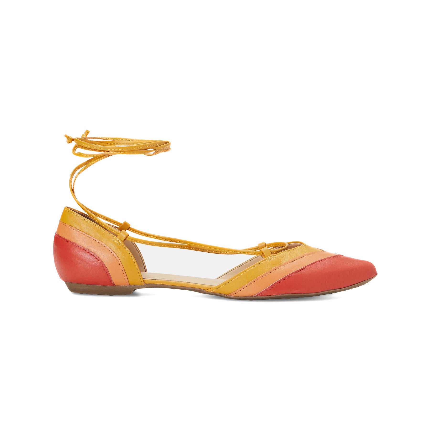 Orange Calf Leather Sandals Cereja – Women’s Summer Flat Tie-Up Shoes