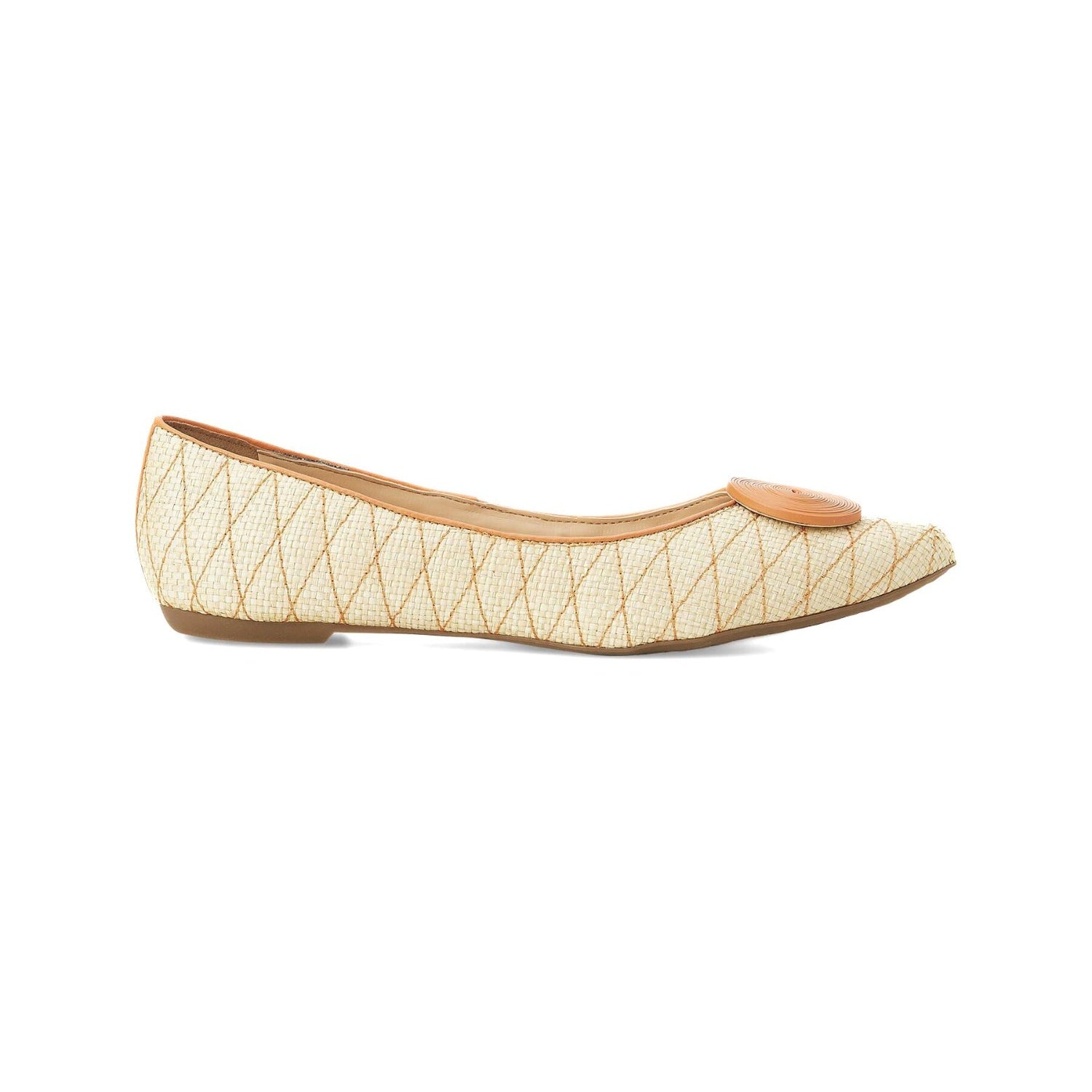 Beige Raffia Ballerina Flats with Textured Detail – Women’s Summer Shoes