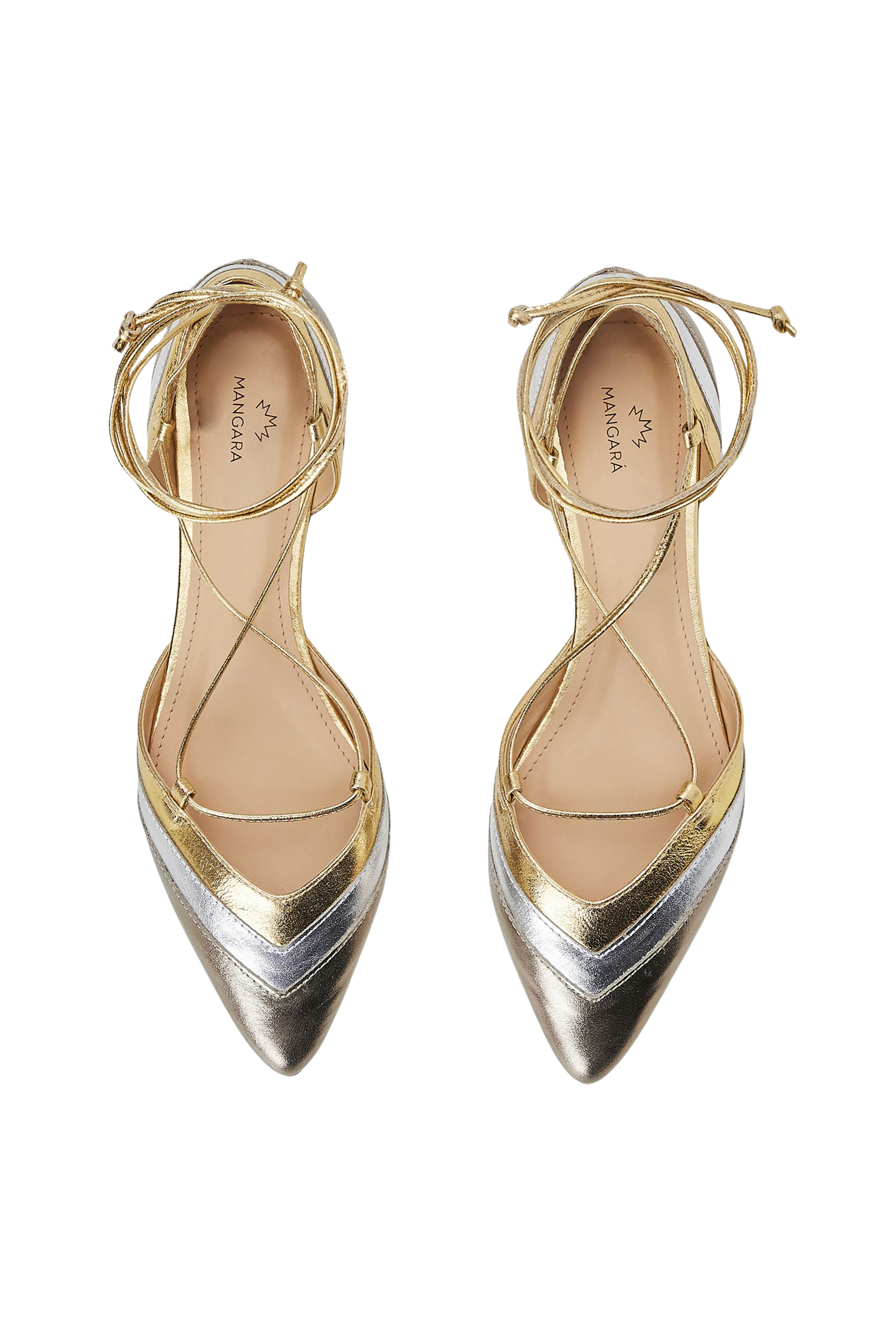 Mangara Atelier Cereja Gold Metallic Colour Block Leather Tie-Up Flats - Top view - SKU 222E0627