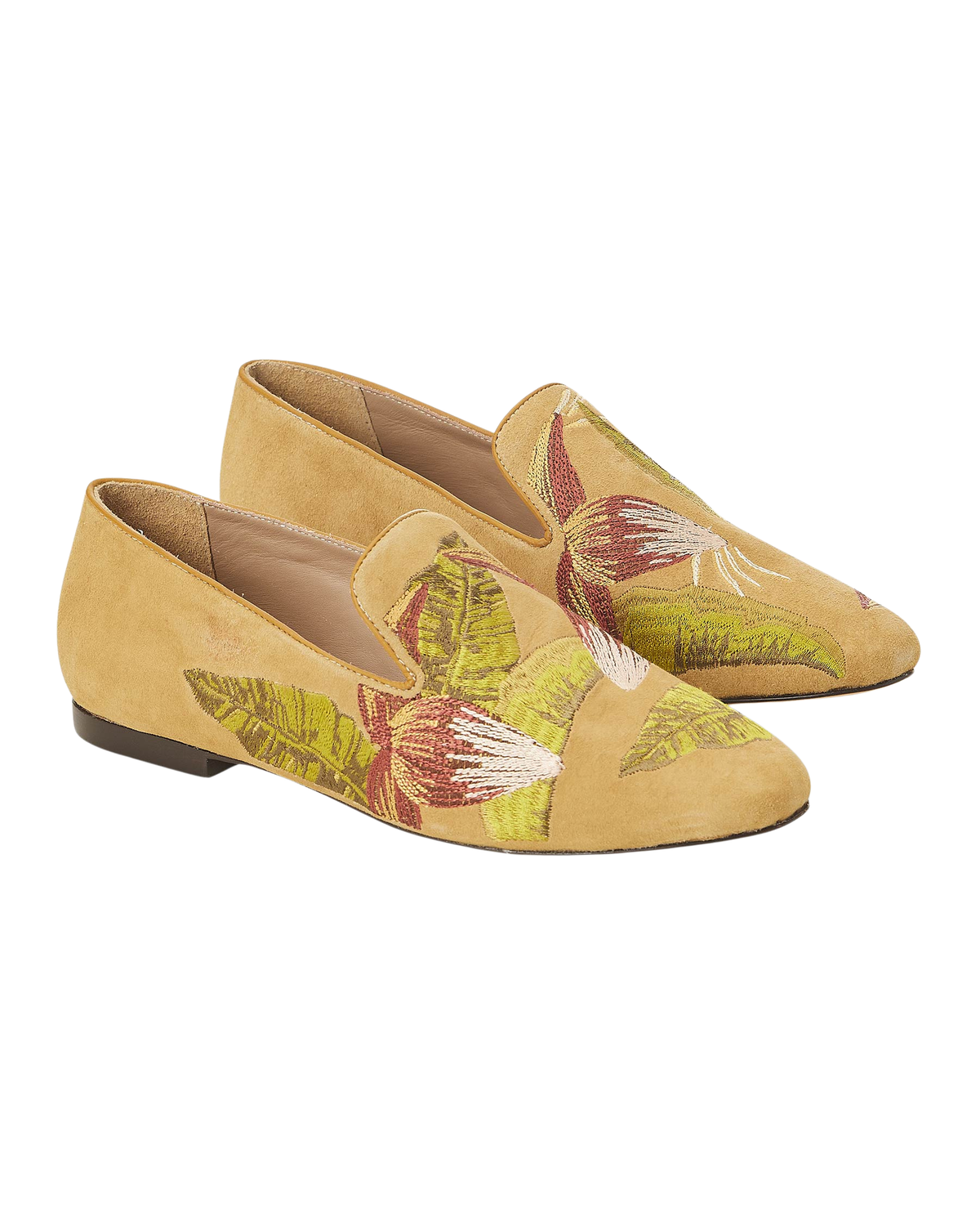Mangara Atelier Canela gelbe bestickte Wildleder-Loafer – Paaransicht – SKU 222F0257