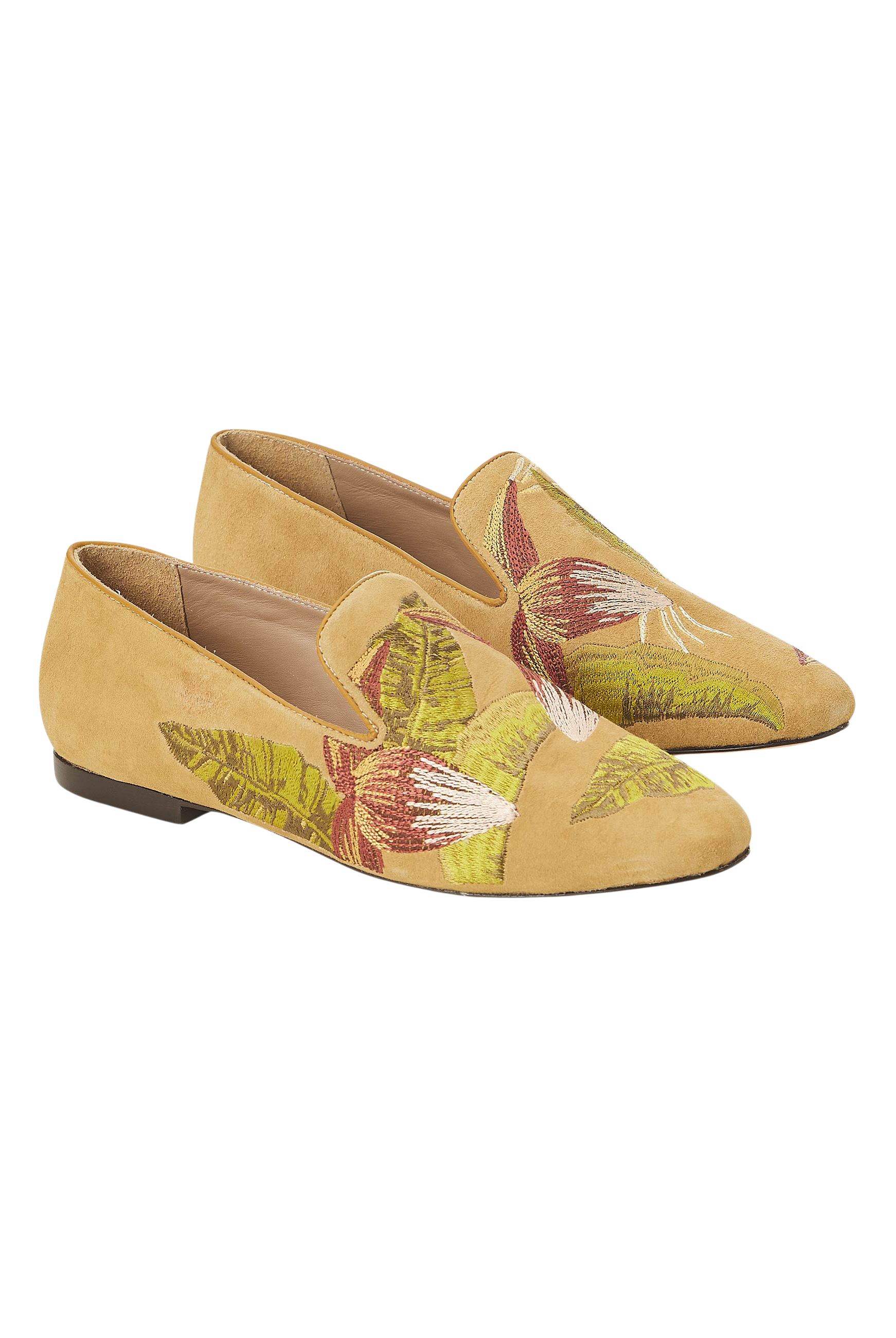 Mangara Atelier Canela Yellow Suede Embroidered Loafers - Pair view - SKU 222F0257