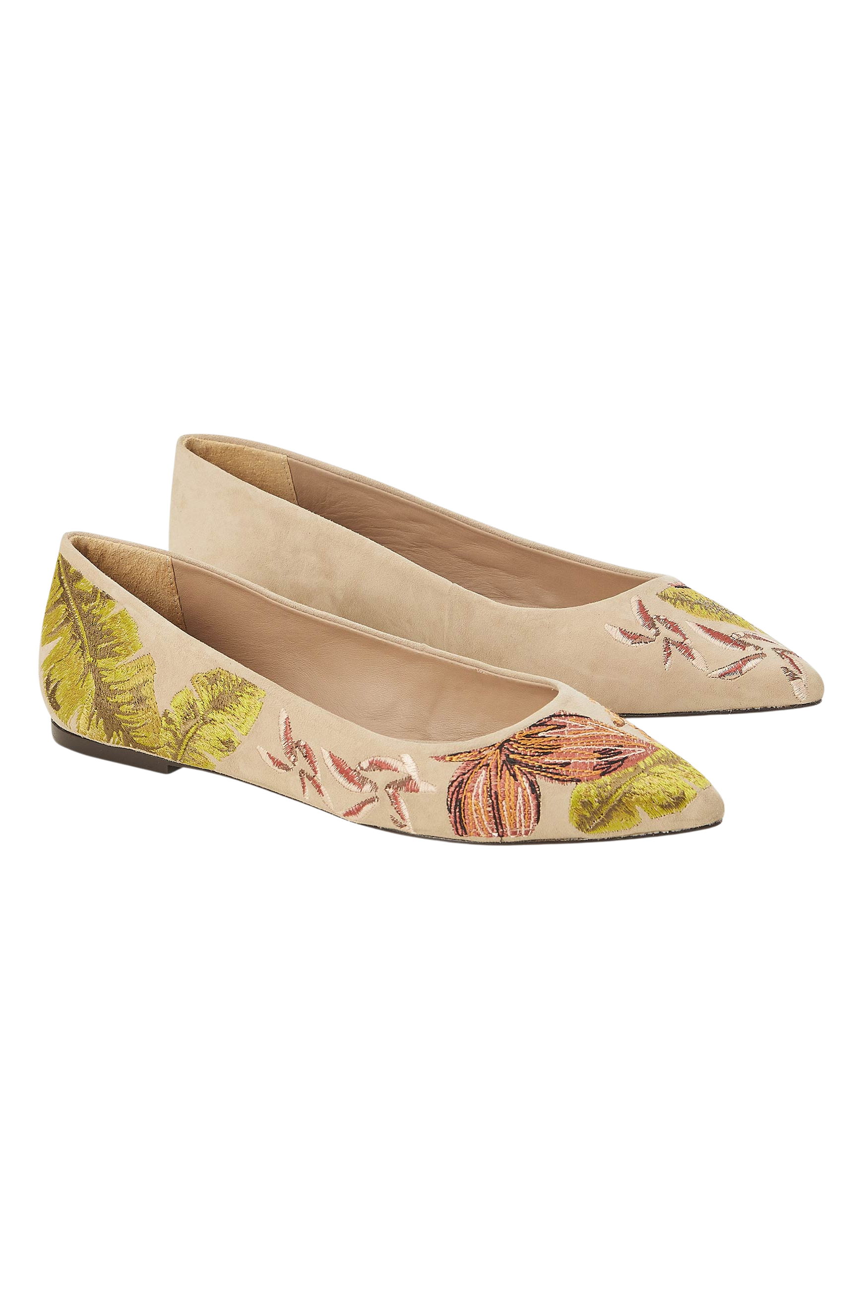 Mangara Atelier Pindaiva Beige Suede Embroidered Ballet Flats - Pair view - SKU 222F0628