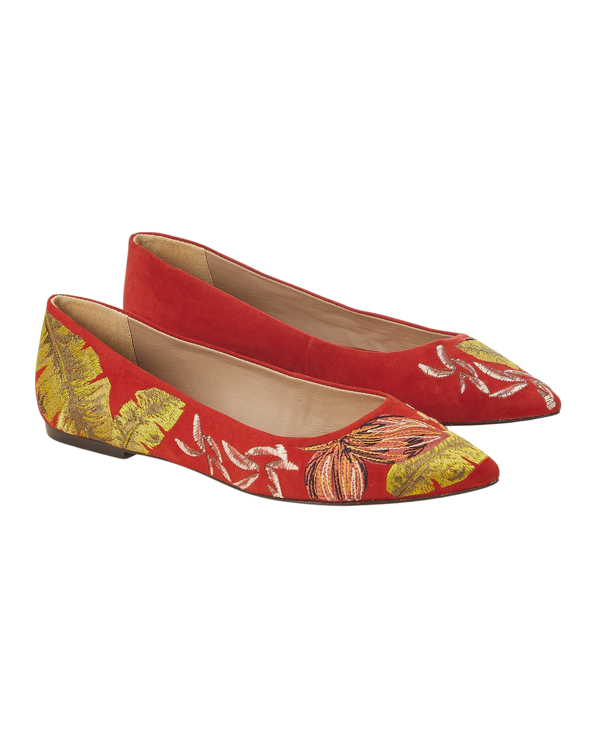 Mangara Atelier Pindaiva Ballerinas aus rotem Wildleder mit Stickerei – Paaransicht – SKU 222F0658