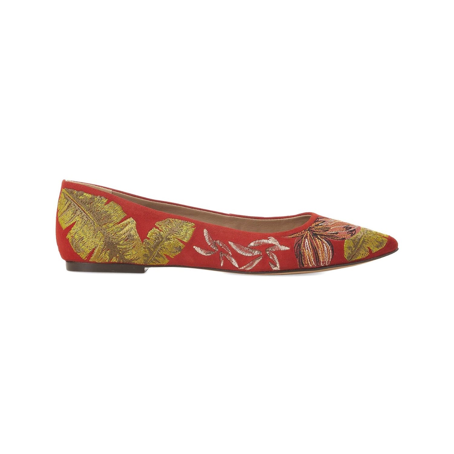Red Suede Embroidered Ballerinas – Elegant Women’s Flat Shoes