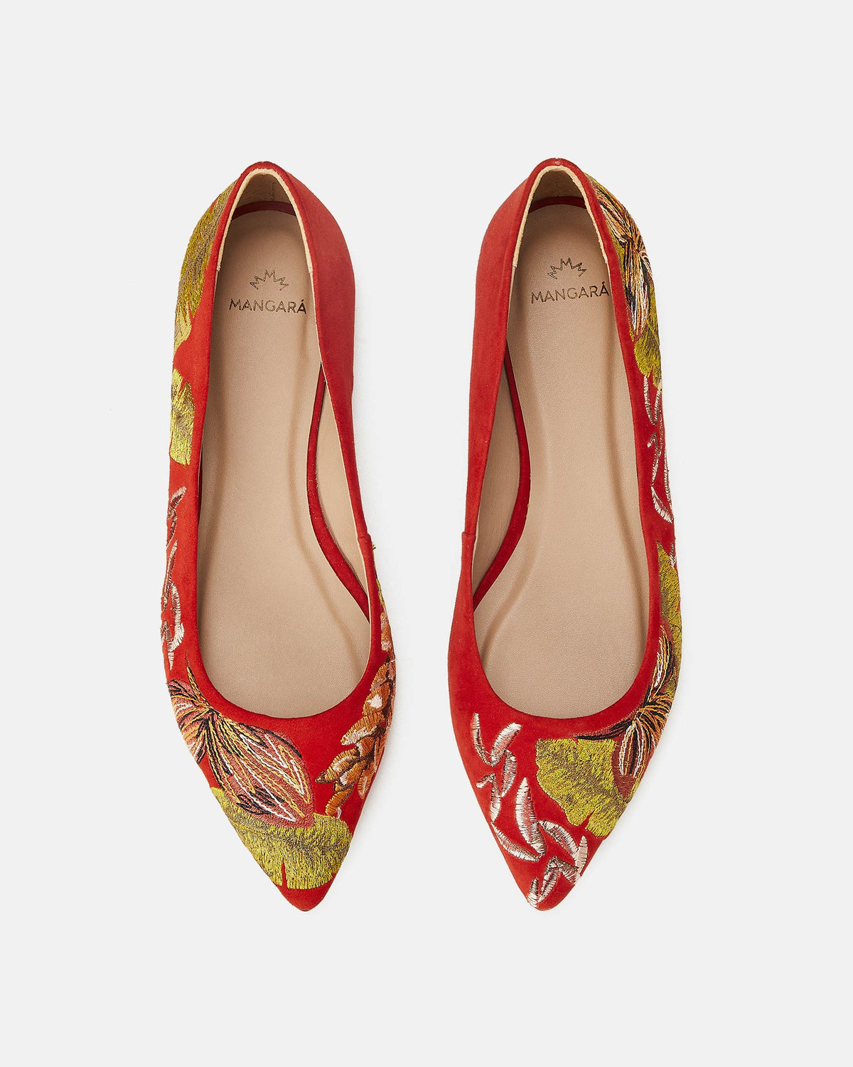 Mangará Atelier Ballerinas aus rotem Wildleder mit Stickerei – Seitenansicht – SKU 222F065837