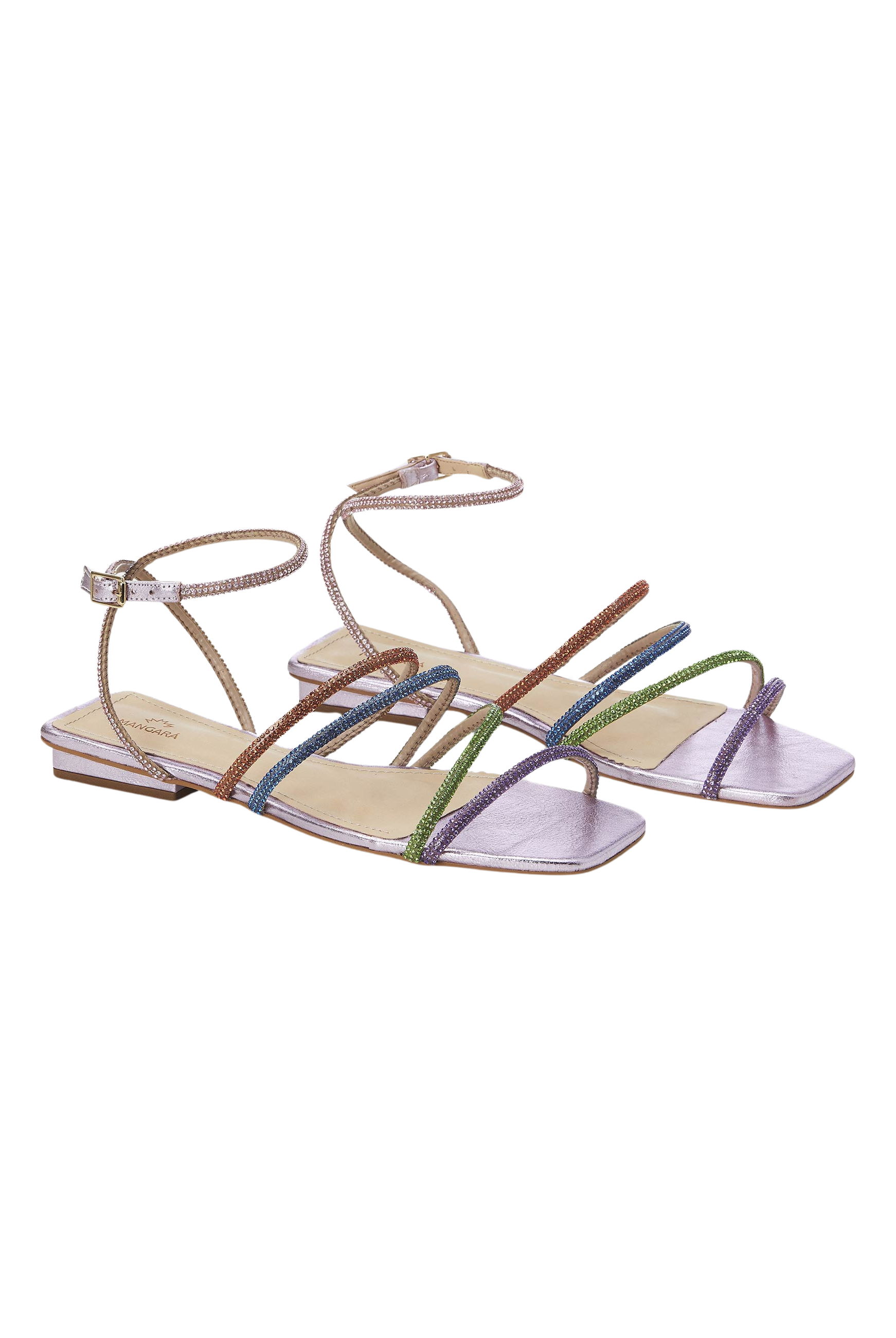 Mangara Atelier Arca Soft Purple Leather Multicolour Crystal Strap Flat Sandals - Pair view - SKU 222G0140BP