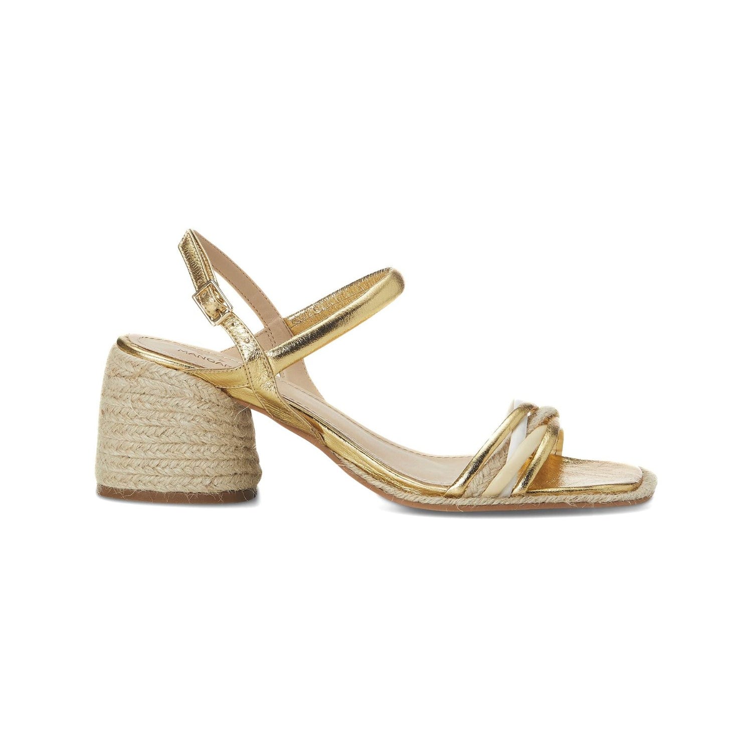 Gold Sandals with Natural Raffia Block Heel – Comfortable Women’s Summer Shoes