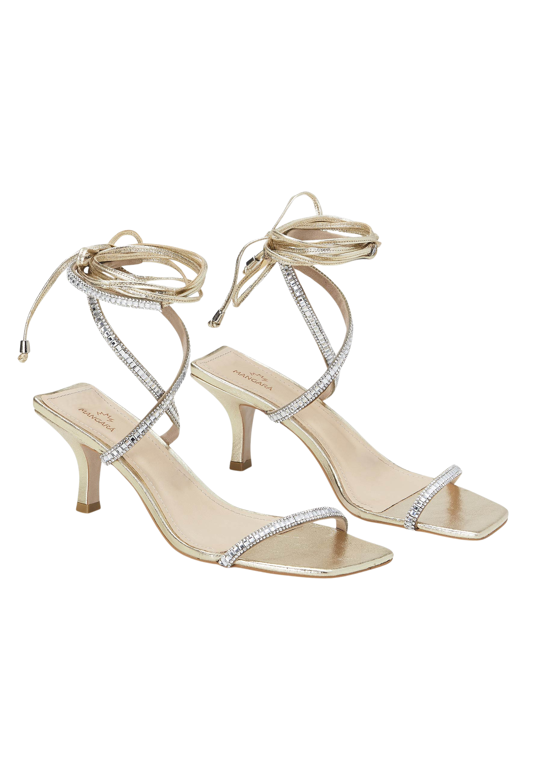 Mangara Atelier Aroeira Gold Leather Crystal Strap Sandals 8cm heel - Pair view - SKU 222G01AF