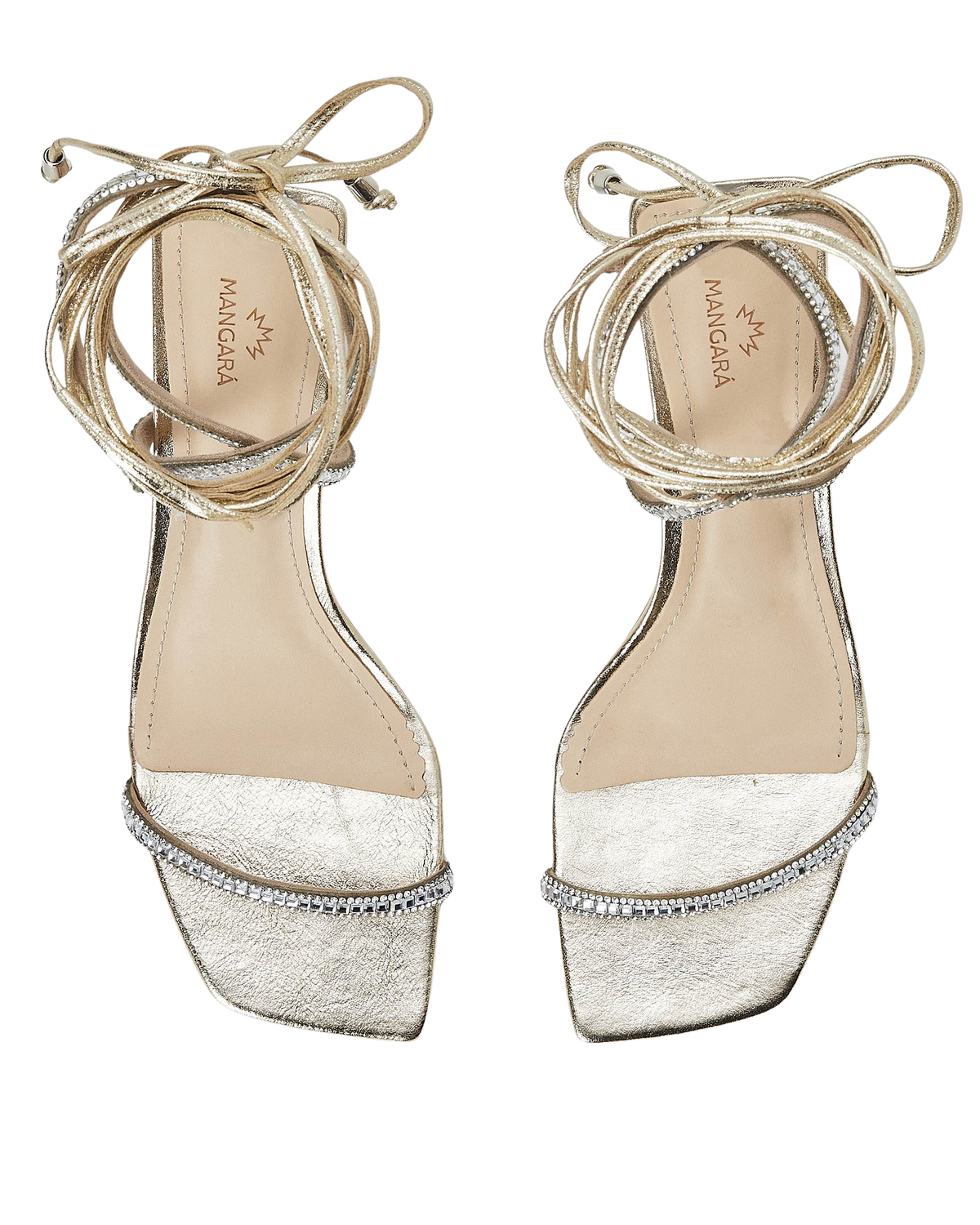 Mangara Atelier Aroeira goldene Leder-Kristallriemensandalen mit 8 cm Absatz – Draufsicht – SKU 222G01AF