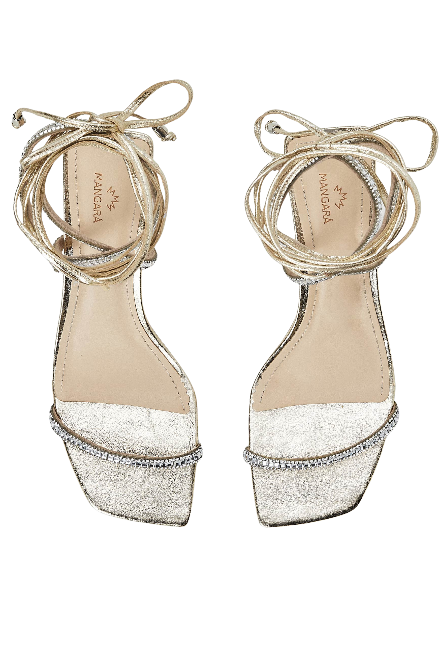 Mangara Atelier Aroeira Gold Leather Crystal Strap Sandals 8cm heel - Top view - SKU 222G01AF