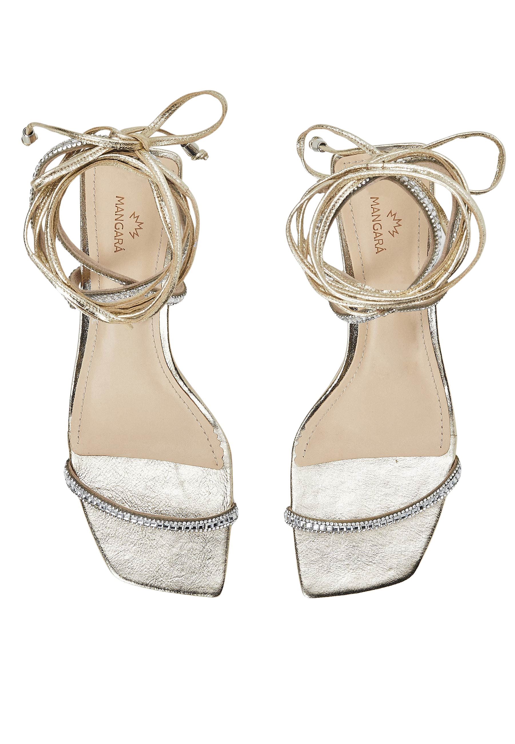 Mangara Atelier Aroeira Gold Leather Crystal Strap Sandals 8cm heel - Top view - SKU 222G01AF