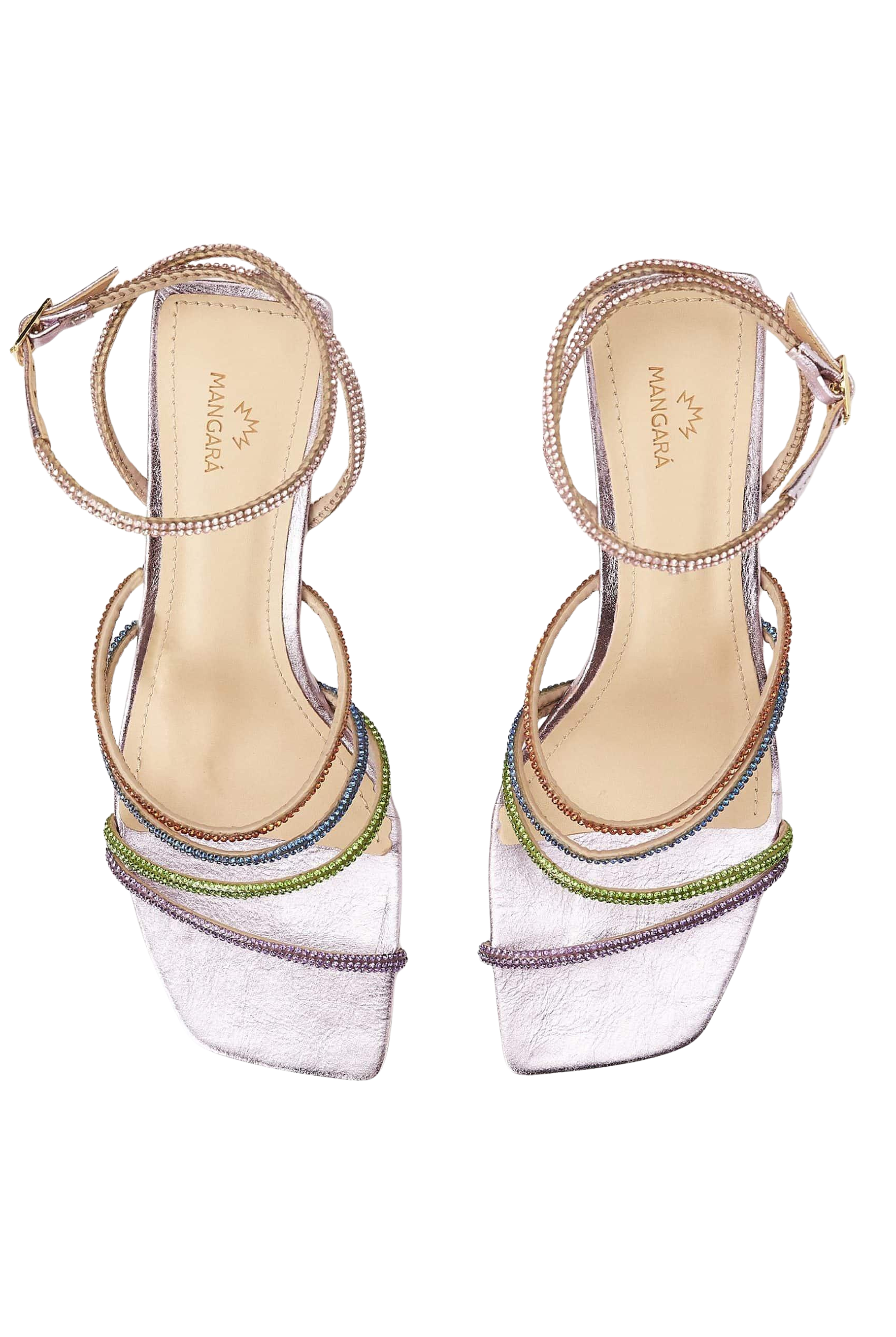 Mangara Atelier Arca Purple Leather Multicolour Crystal Strap Sandals 8cm heel - Pair view - SKU 222G01AP