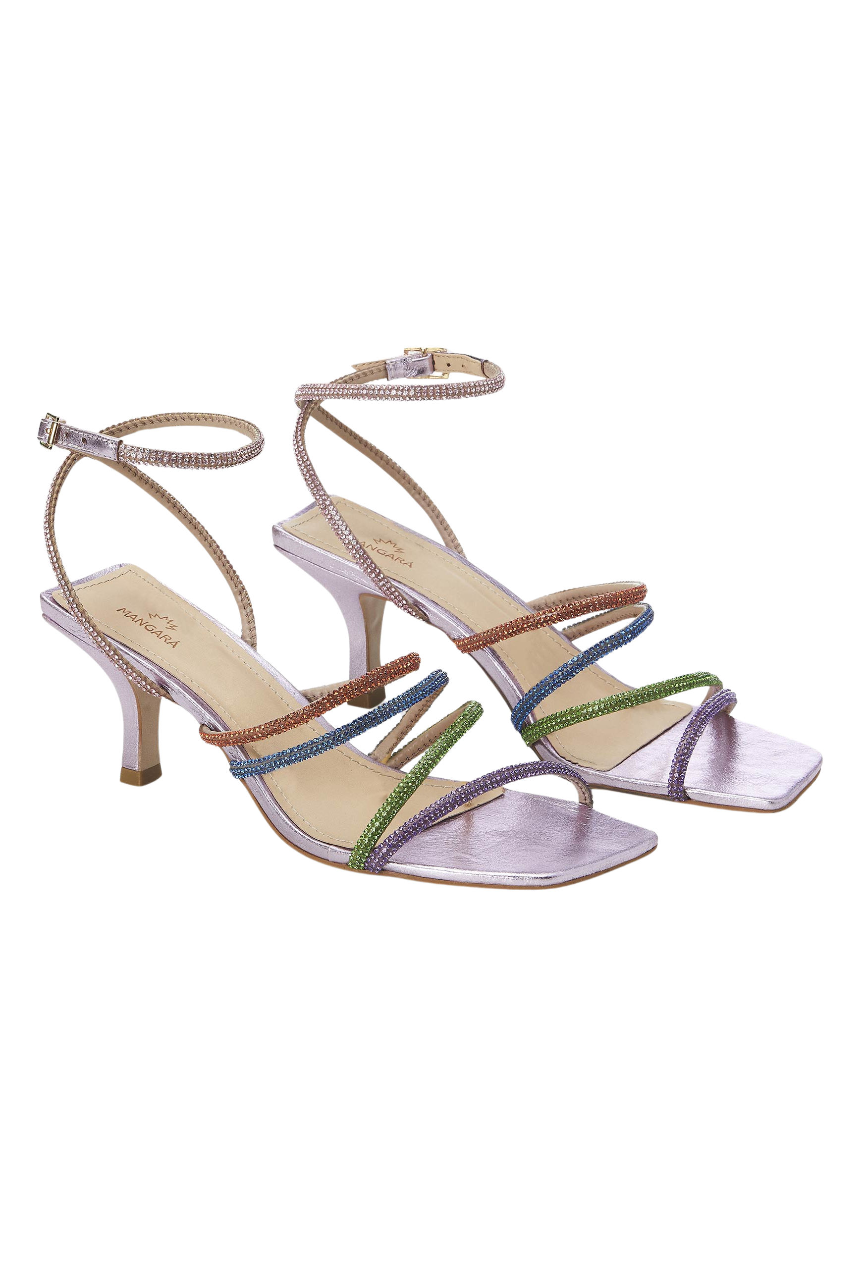 Mangara Atelier Arca Purple Leather Multicolour Crystal Strap Sandals 8cm heel - Side view - SKU 222G01AP