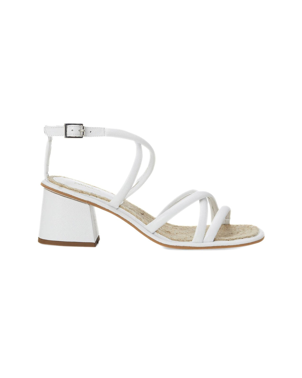 Mangara Atelier Bromelia Weiße Ledersandalen mit 7 cm Blockabsatz – Vorderansicht – SKU 222G01BH38