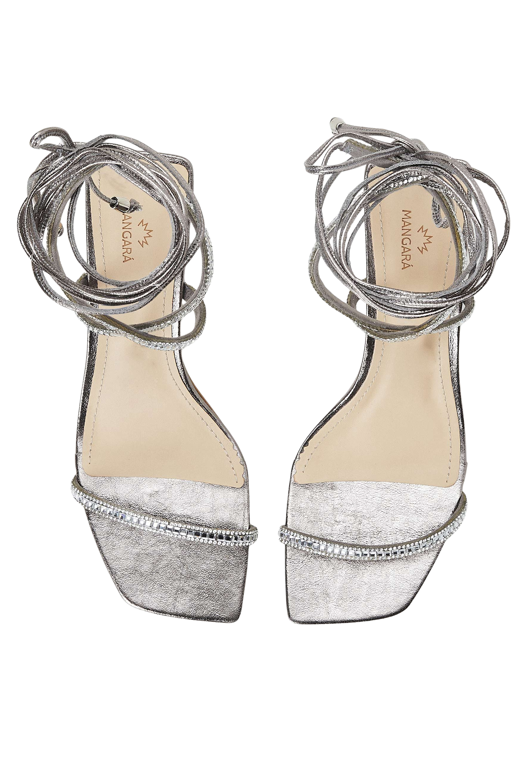 Mangara Atelier Aroeira Silver Leather Crystal Strap Sandals 8cm heel - Top view - SKU 222G01BO