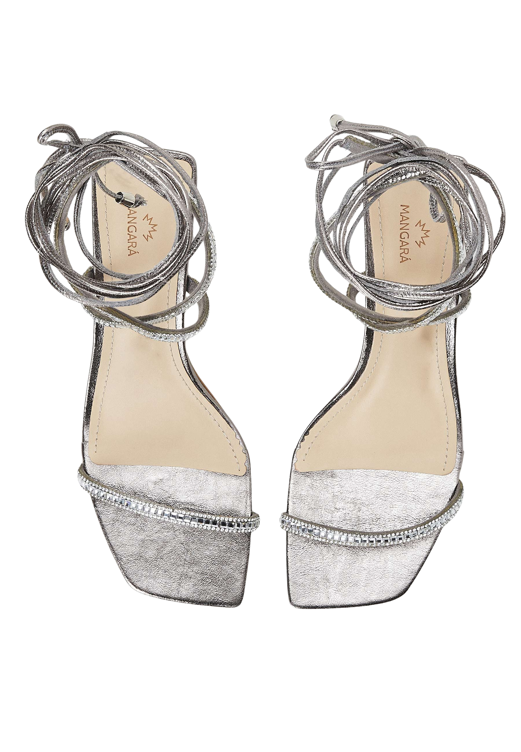Mangara Atelier Aroeira Silver Leather Crystal Strap Sandals 8cm heel - Top view - SKU 222G01BO
