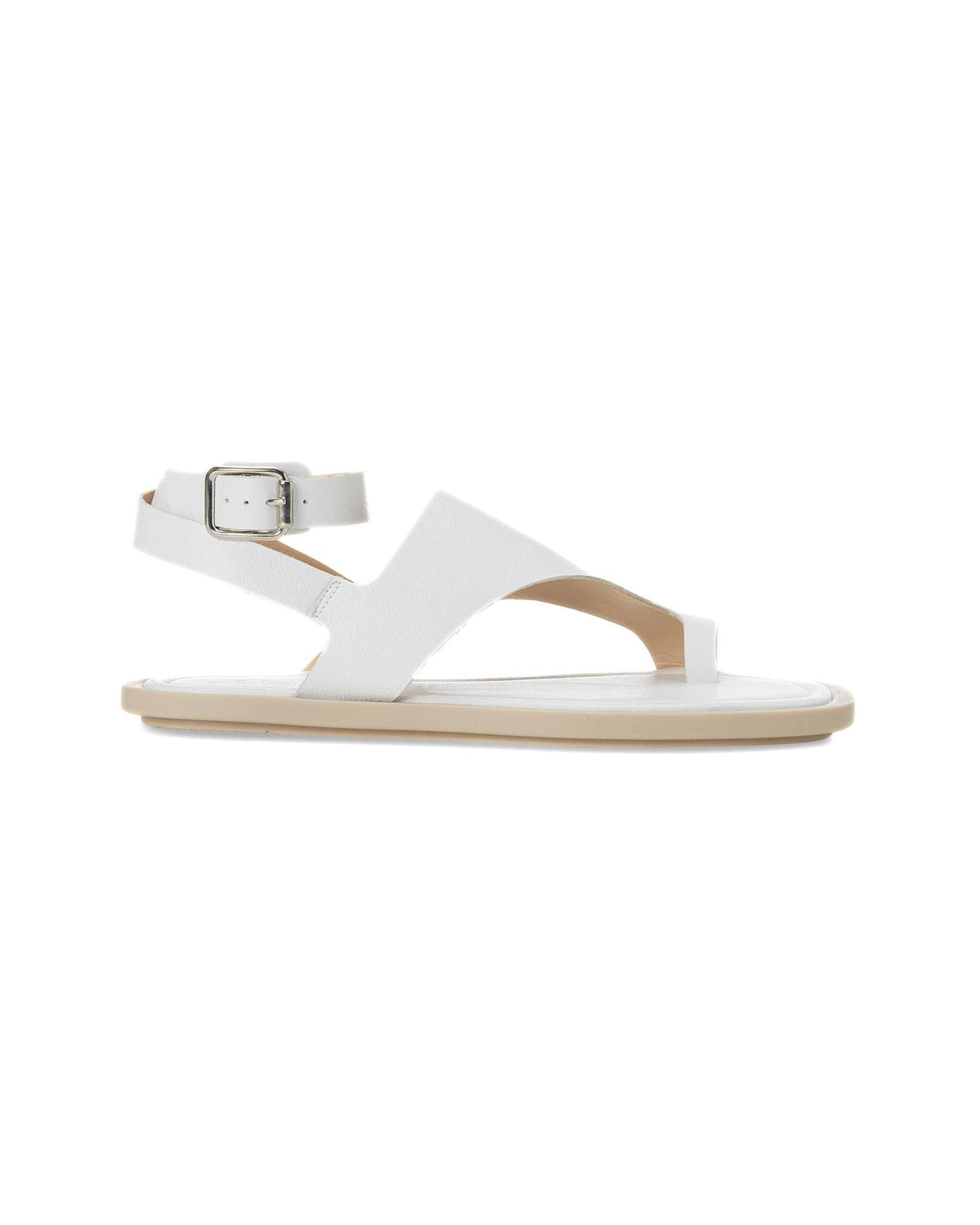 Mangará Atelier Weiße Leder-Flachsandalen mit Zehenring – Vorderansicht – SKU 222G05AA38