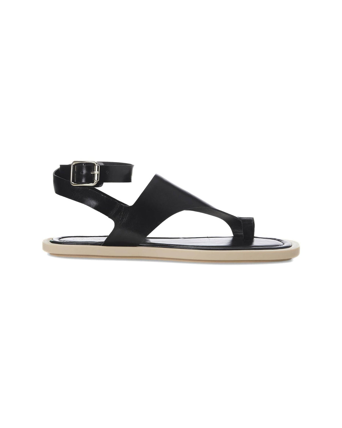 Mangará Atelier Flache Sandalen aus schwarzem Leder mit Zehenring – Vorderansicht – SKU 222G5AB37