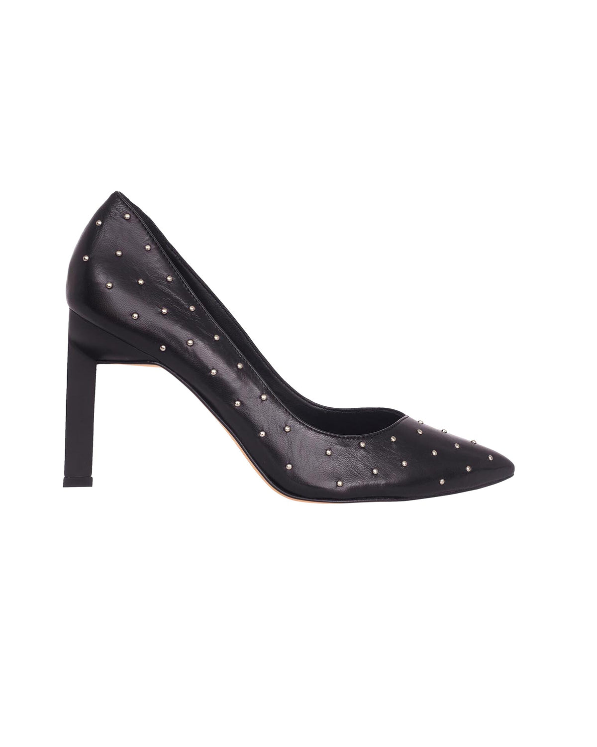 Mangara Atelier Callisia Black Brushed Leather Metal Stud 9.5cm High Heel Pumps – Front view – SKU 477PI1MBL37