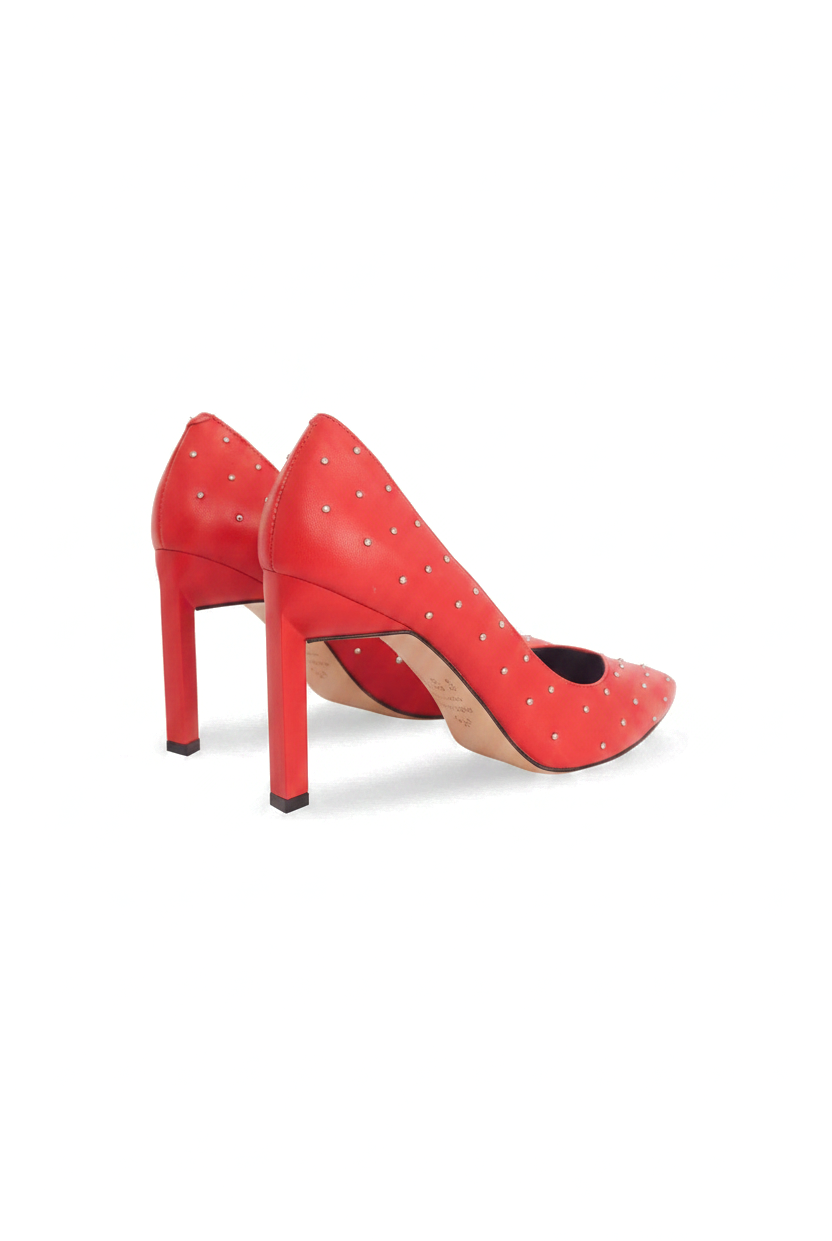 Callisia red leather pumps back view showing the 9.5cm squared heel and leather sole