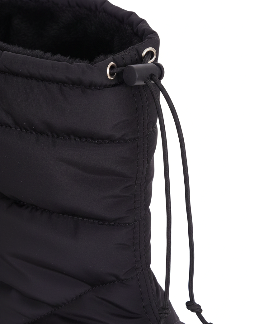 Close up of the drawstring toggle and fleece lining on Andira waterproof winter boots