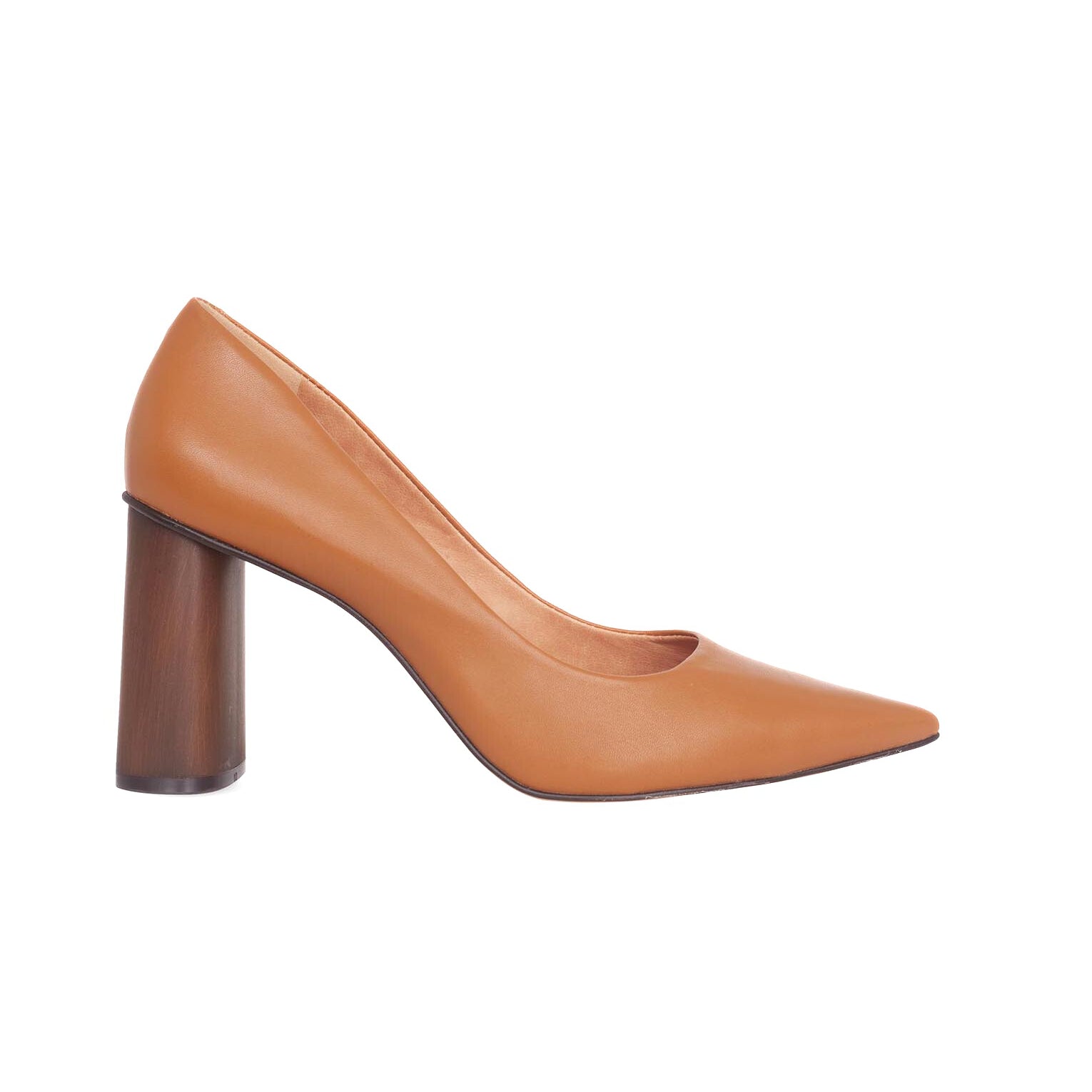 Brown Leather Pumps Plinia – Women’s Block Heel High Heels