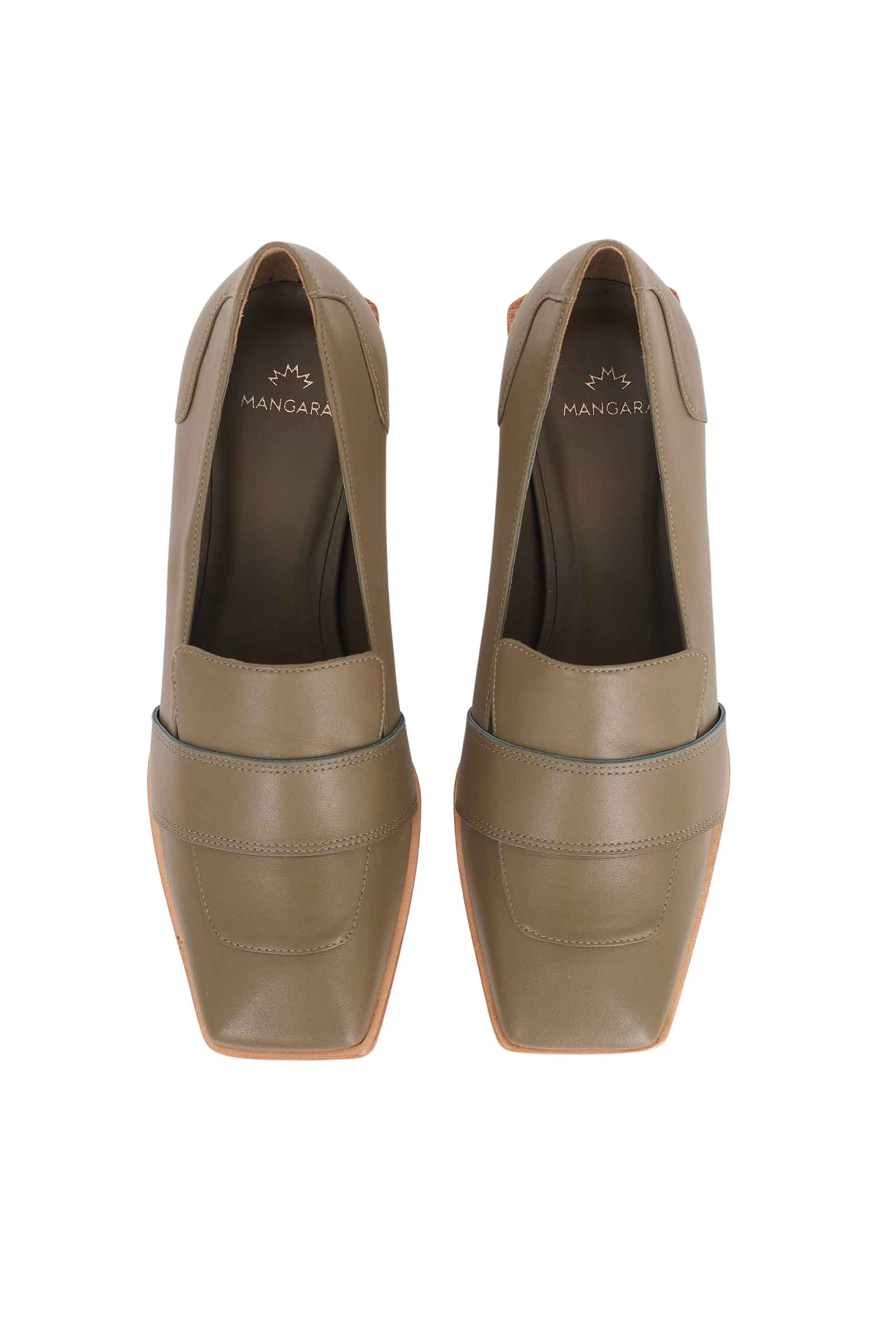 Mangara Atelier Louro Olive Green Calf Leather Loafers 4cm wooden block heel - Pair view - SKU MOMA