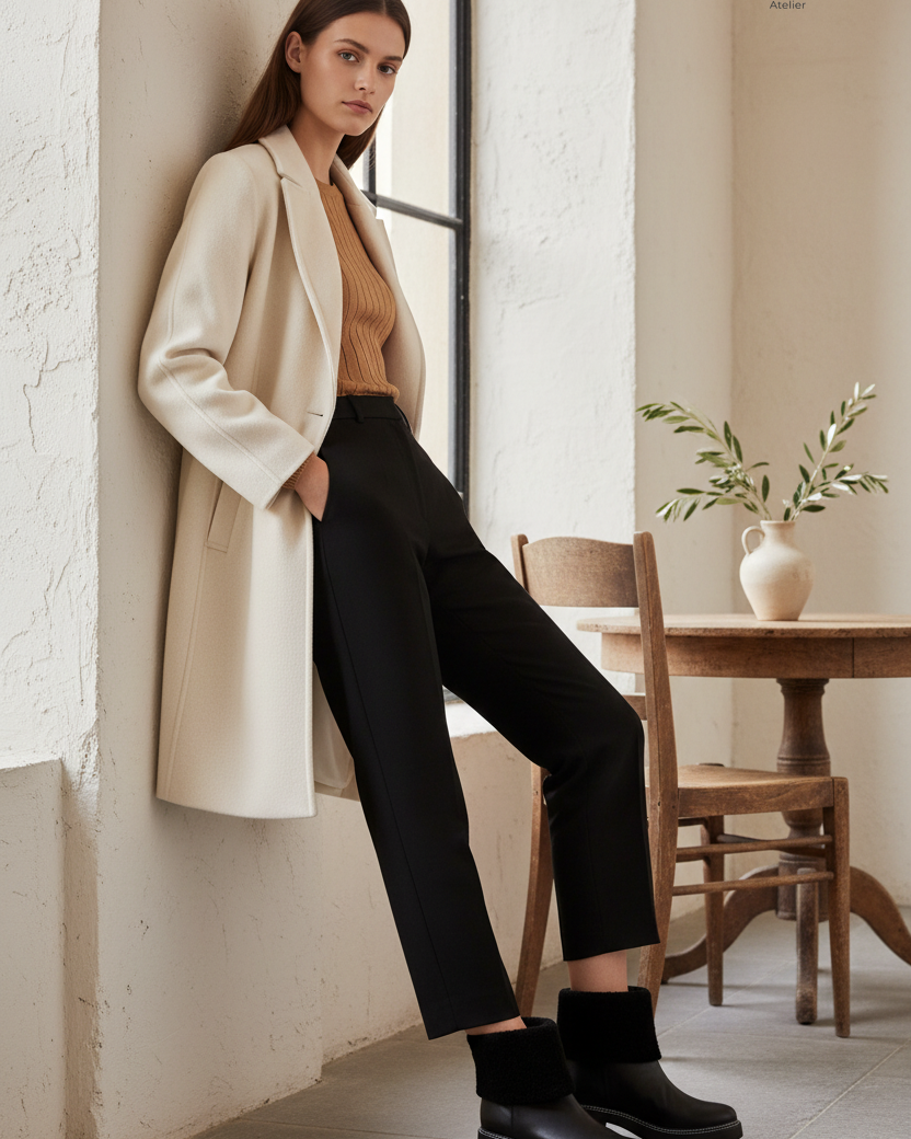 Andira Black Leather Ankle Boots – Shearling Collar, 5cm Block Heel — AI-generated editorial photo