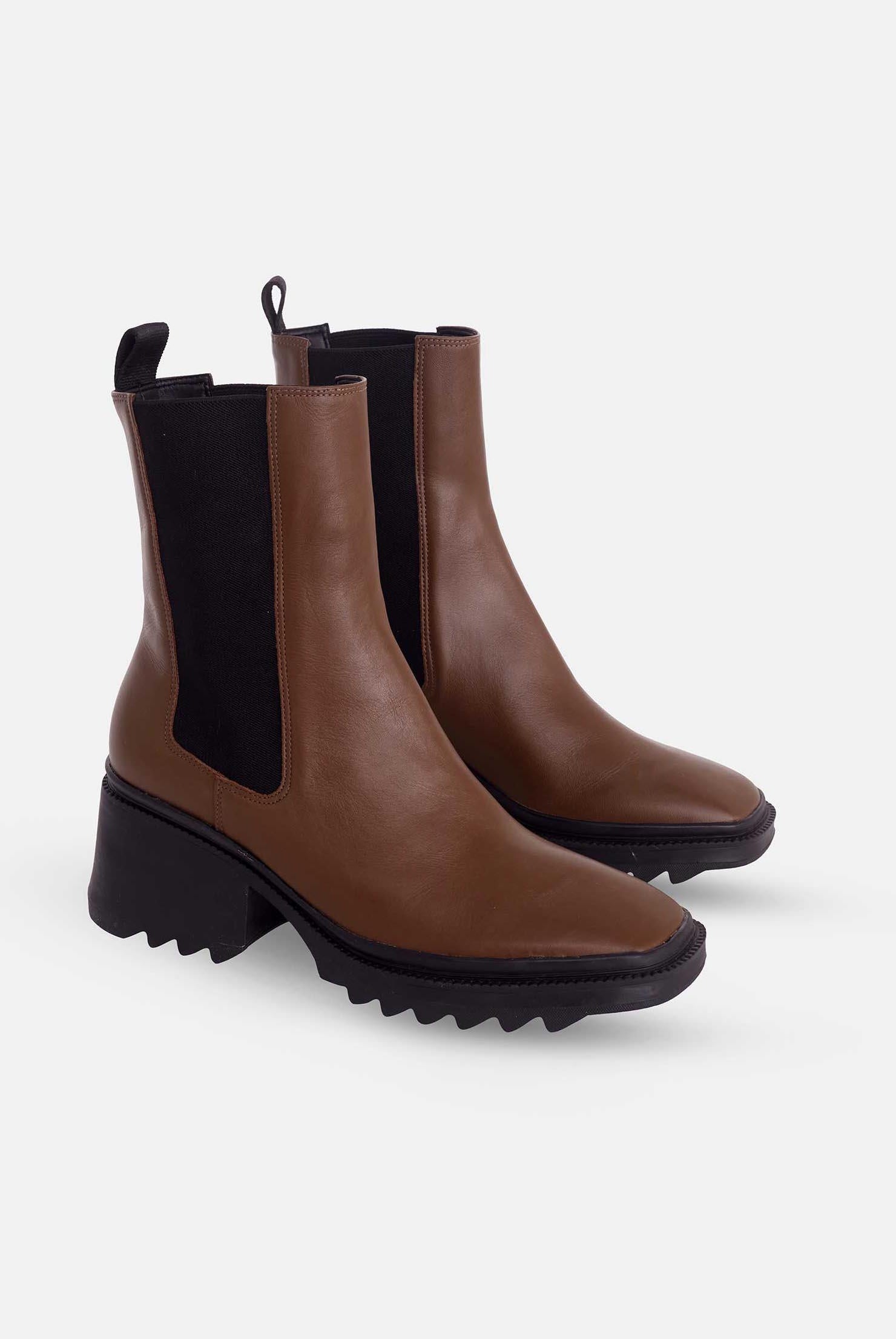 Mangará Women's Ankle Boots Arachis Goat Leather - Combat Boot - 7.8cm Block Heel - Brown